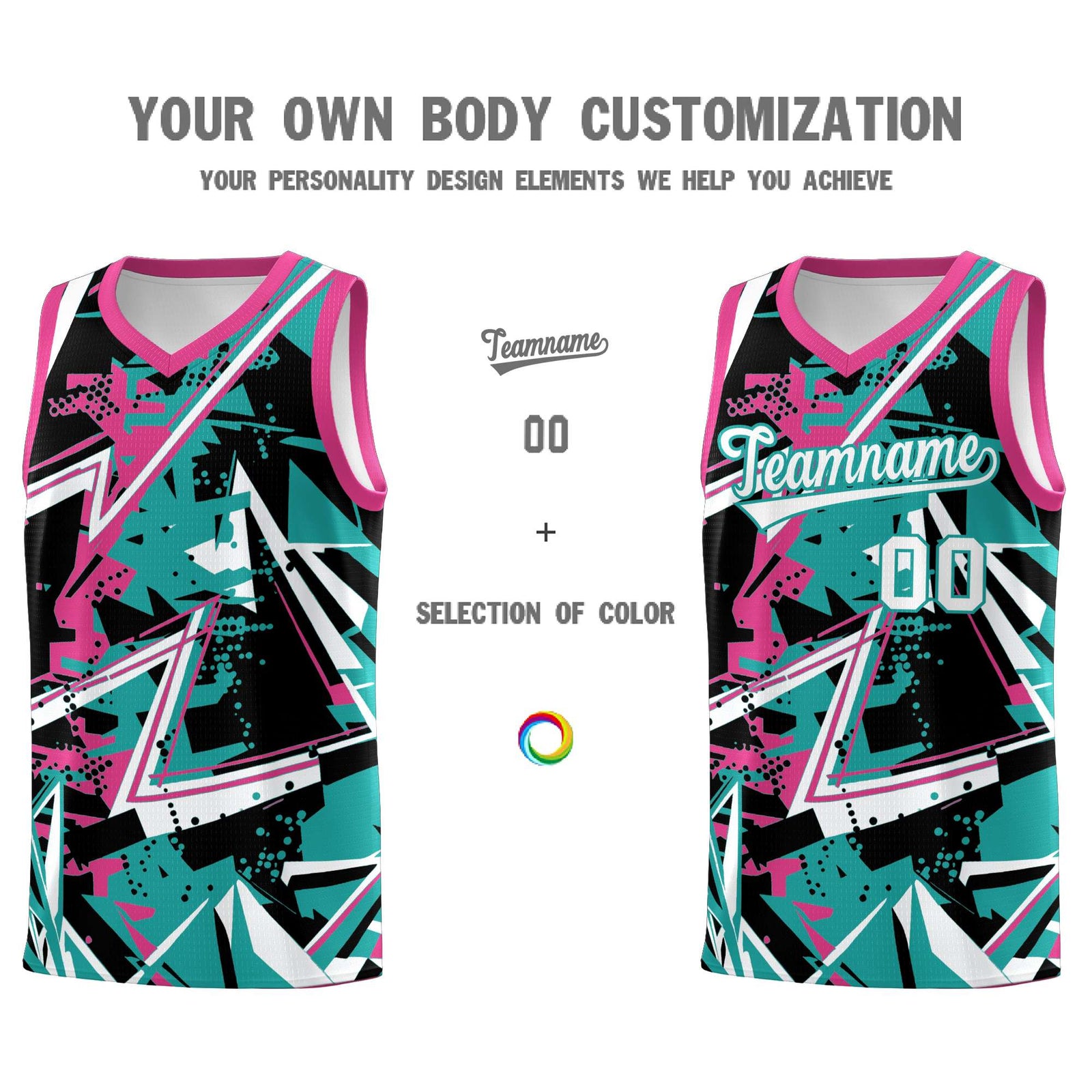 Custom Youth Basketball Jerseys Aqua Rose Red Abstract Graffiti Urban Style Personalized Uniform