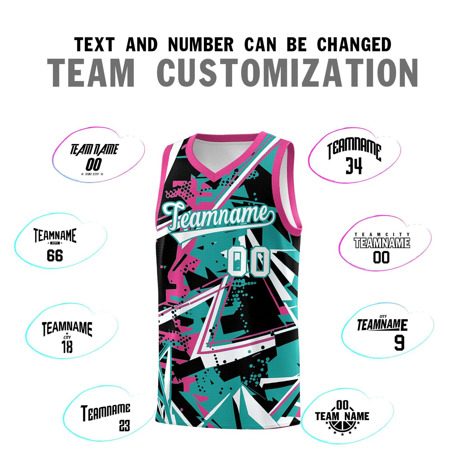 Custom Youth Basketball Jerseys Aqua Rose Red Abstract Graffiti Urban Style Personalized Uniform