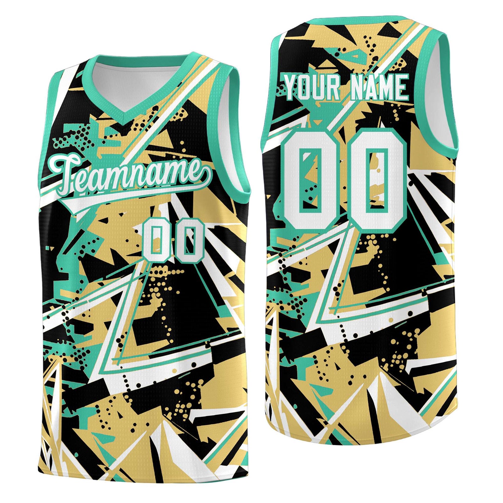 Custom Youth Basketball Jerseys Old Gold Bright Green Abstract Graffiti Personalized Street Style Uniform