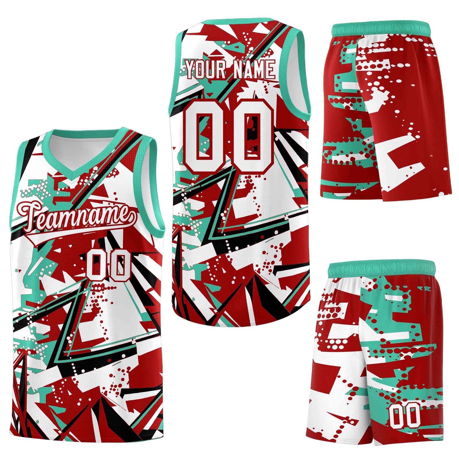 Custom Youth Basketball Jerseys Red Bright Green Abstract Graffiti Personalized Team Name & Number