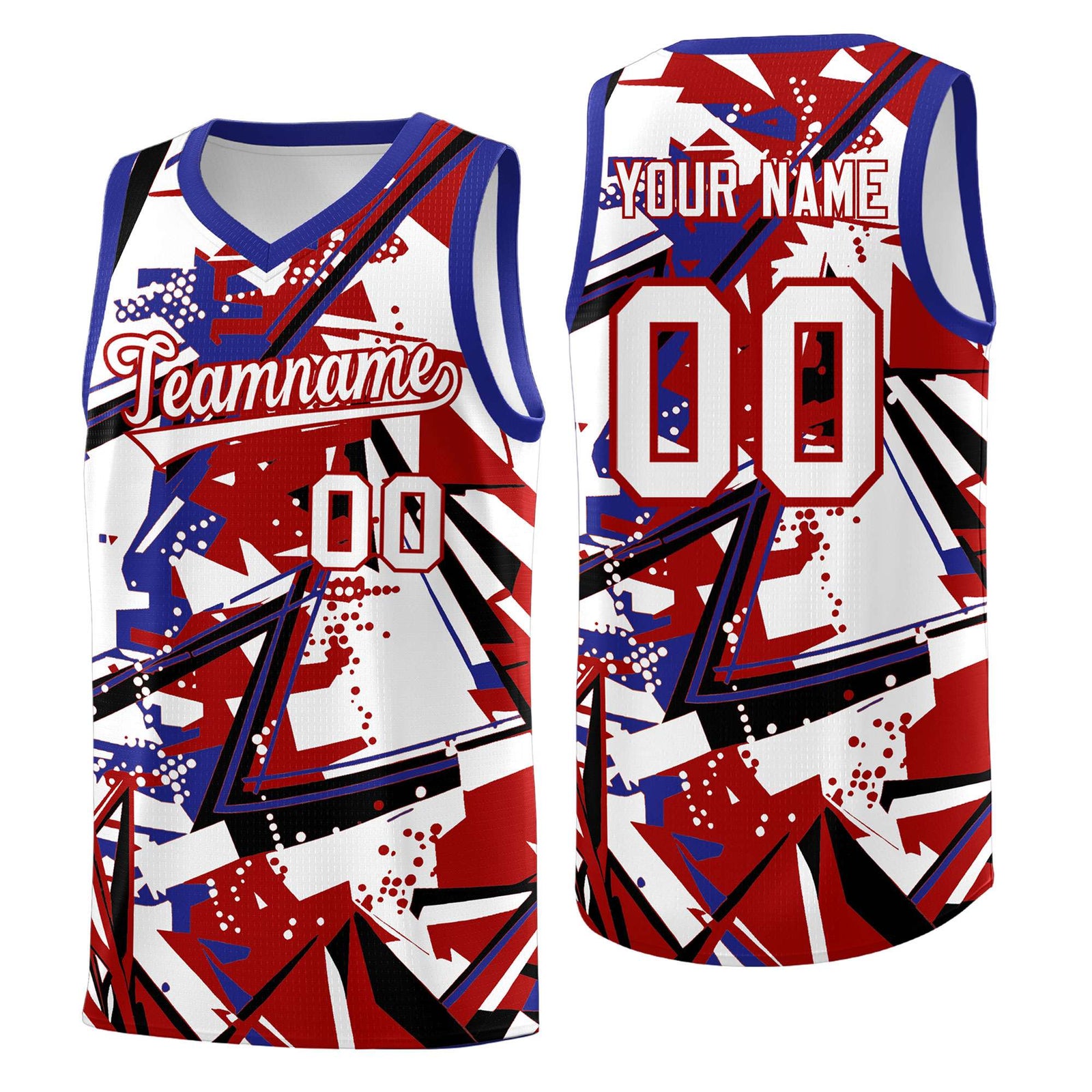 Custom Youth Basketball Jerseys Red Royal Abstract Graffiti Personalized Street Style Uniform