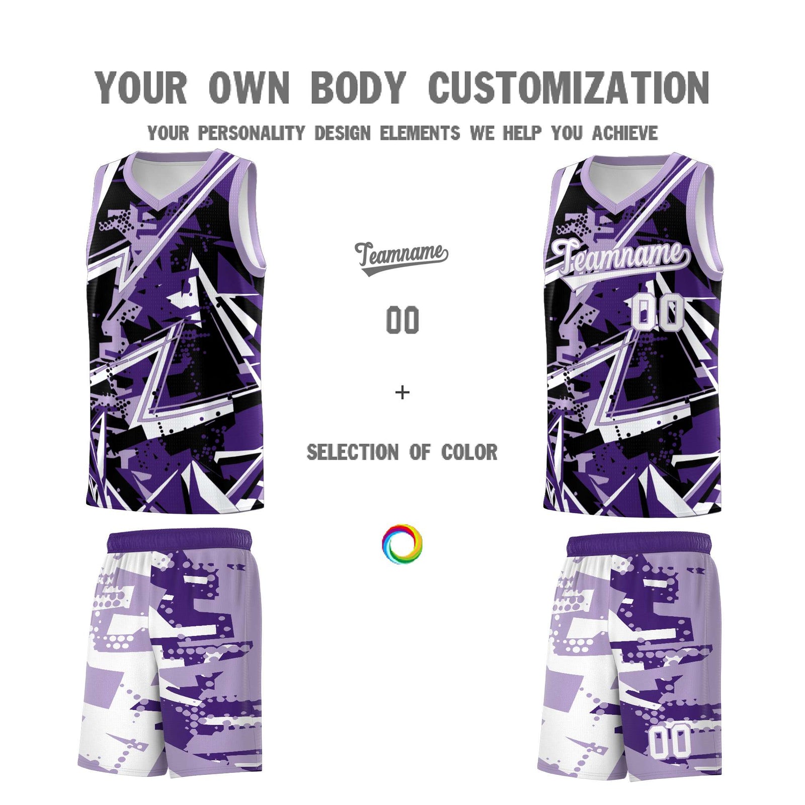 Custom Youth Basketball Jerseys Purple Light Purple Abstract Graffiti Urban Style Personalized Uniform