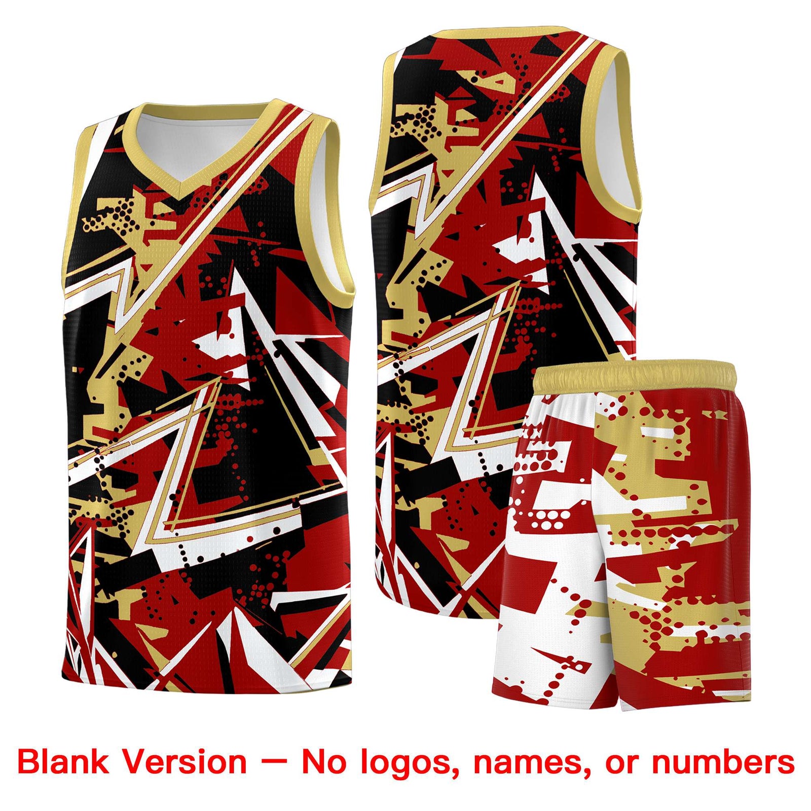 Custom Youth Basketball Jerseys Red Old Gold Abstract Graffiti Personalized Team Name & Number
