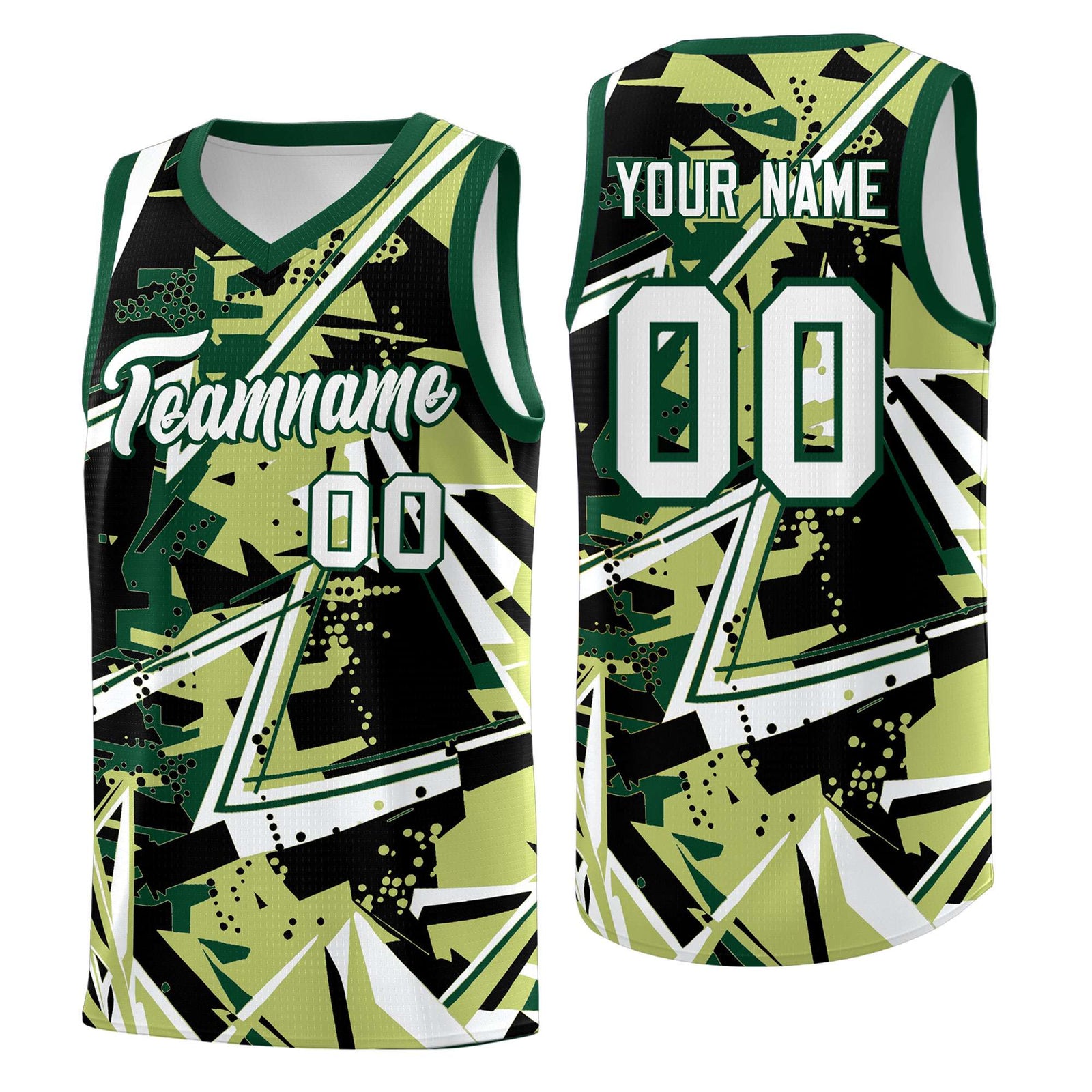 Custom Youth Basketball Jerseys Champagne Kelly Green Abstract Graffiti Urban Style Personalized Uniform
