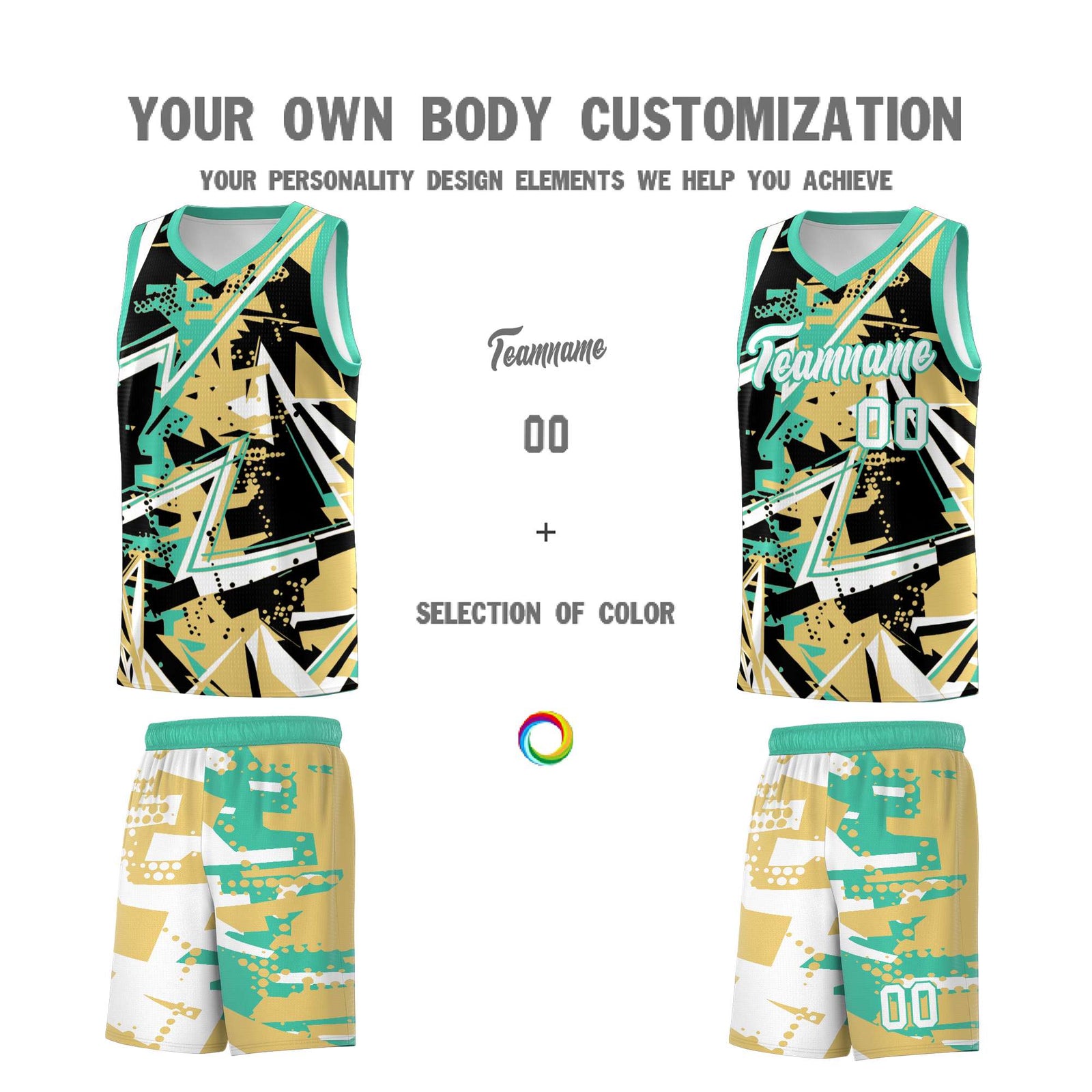 Custom Youth Basketball Jerseys Old Gold Bright Green Abstract Graffiti Personalized Street Style Uniform