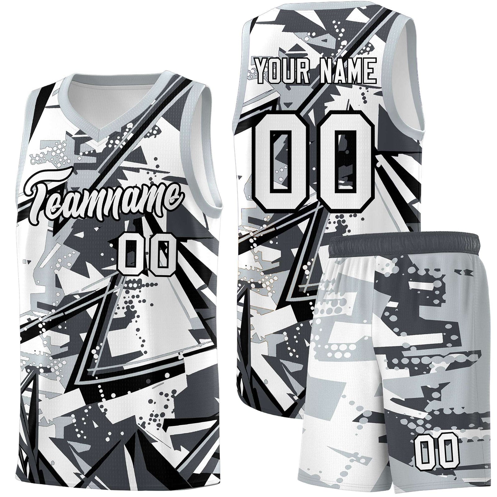 Custom Youth Basketball Jerseys Gray Silver Abstract Graffiti Personalized Team Name & Number