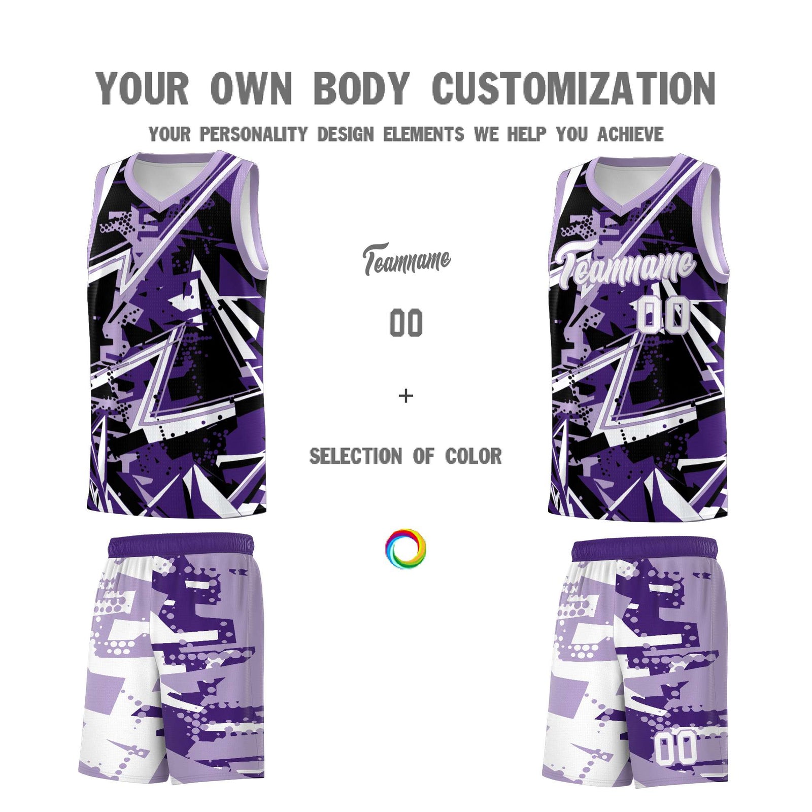 Custom Youth Basketball Jerseys Purple Light Purple Abstract Graffiti Urban Style Personalized Uniform