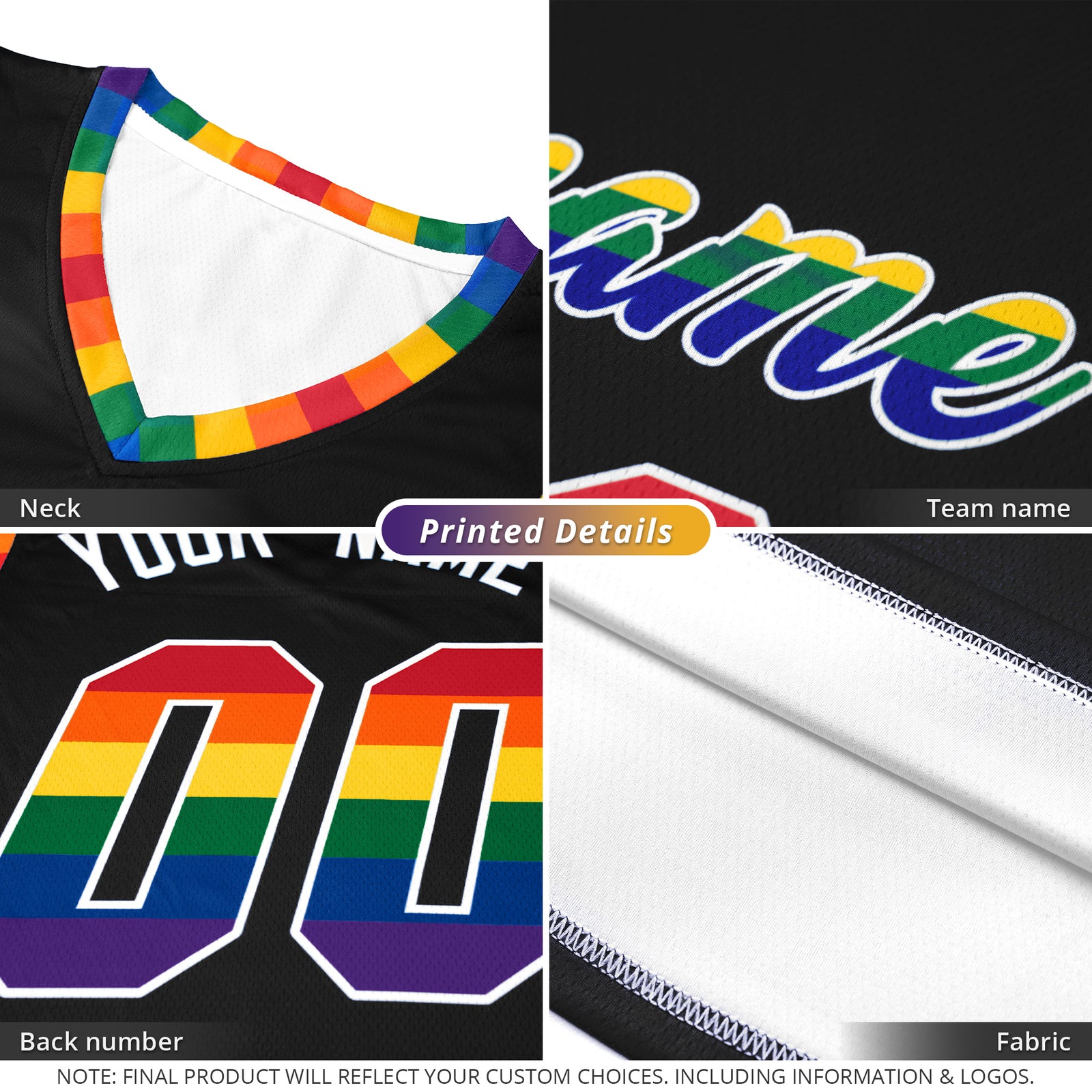 Custom Black LGBT Rainbow For Pride Month Sports Uniform Basketball Jersey