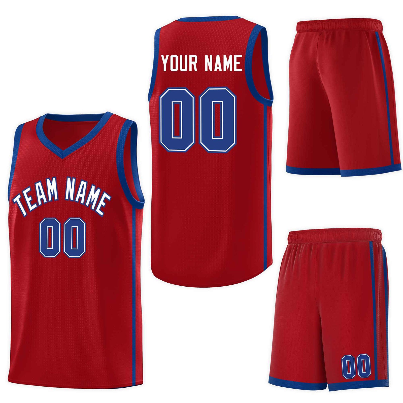 Custom Red White-Royal Side Two Bars Sports Uniform Basketball Jersey