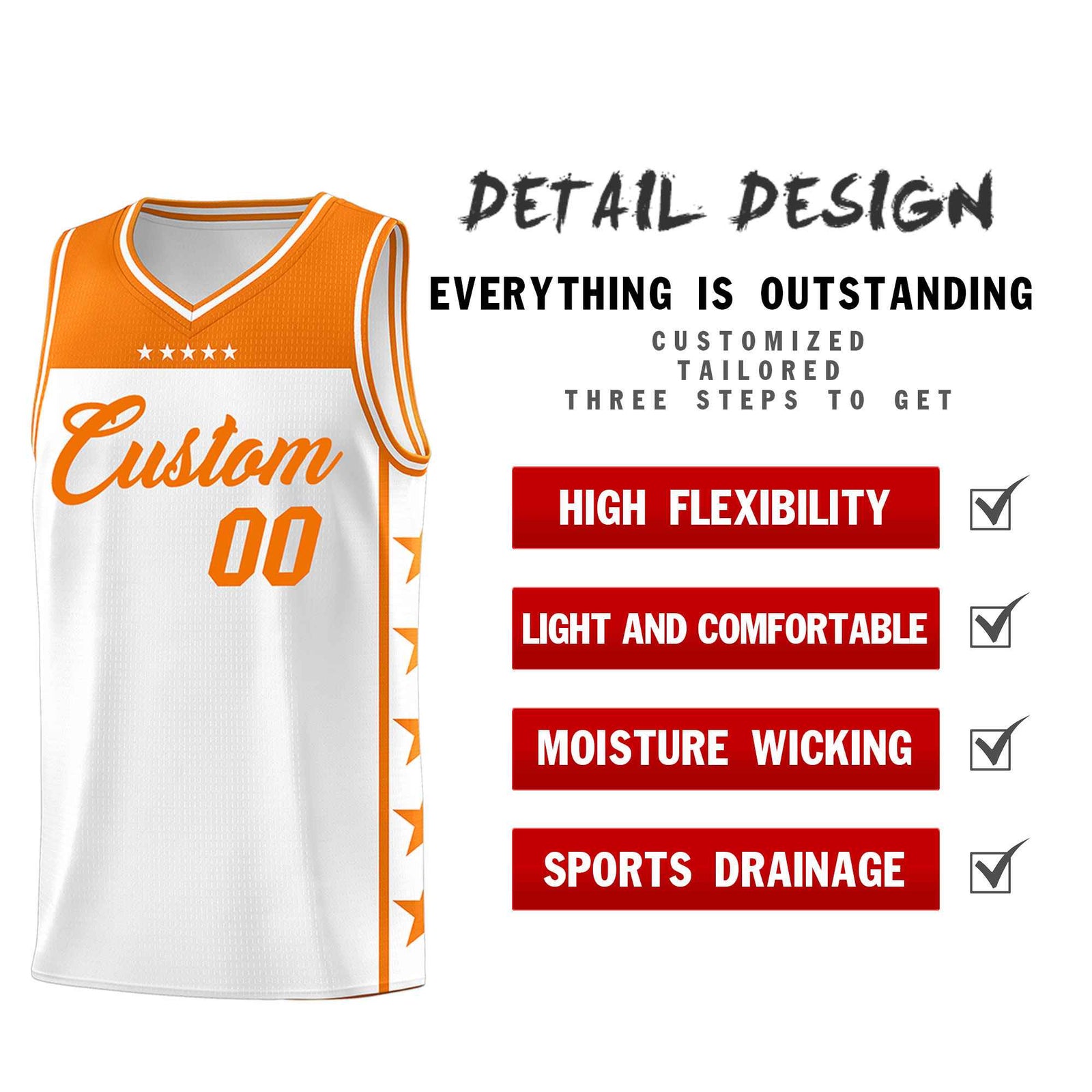 Custom White Orange Color Block Sets Sports Uniform Basketball Jersey