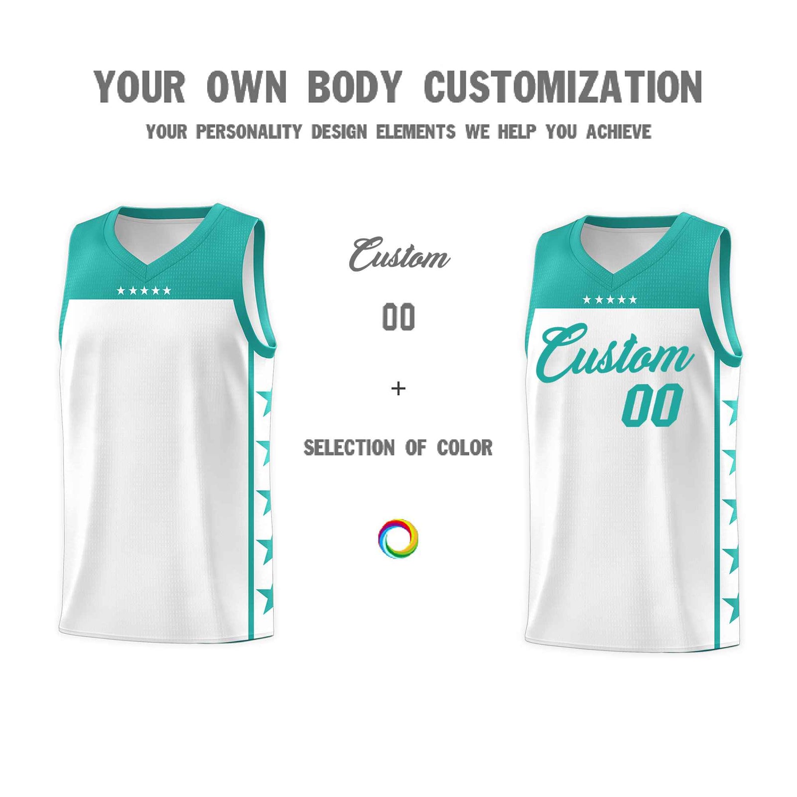Custom White Aqua Color Block Sets Sports Uniform Basketball Jersey