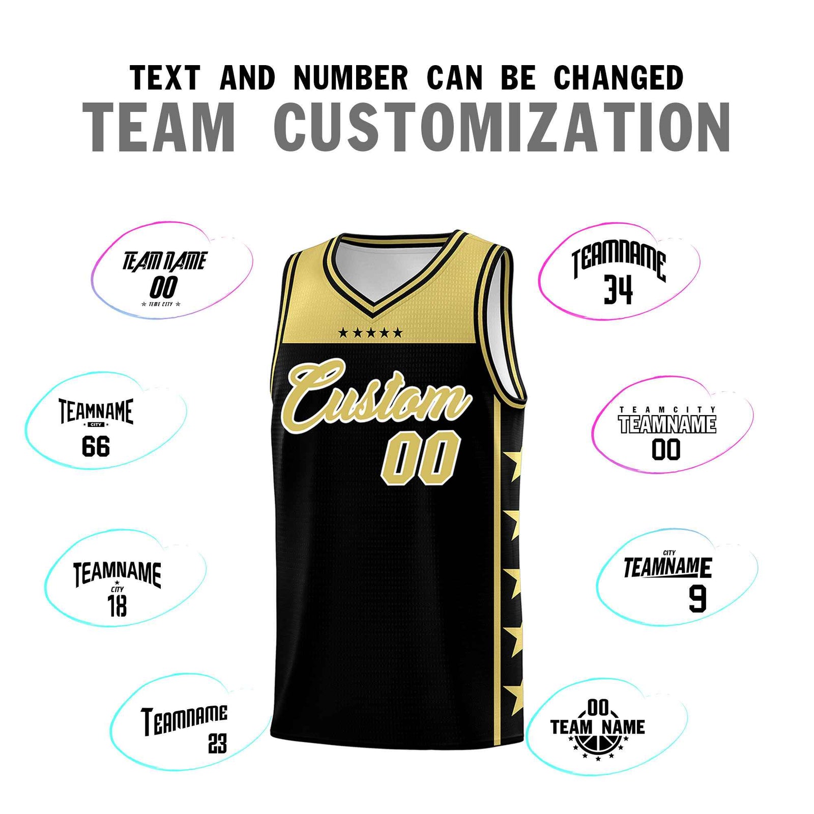 Custom Black Old Gold Color Block Sets Sports Uniform Basketball Jersey