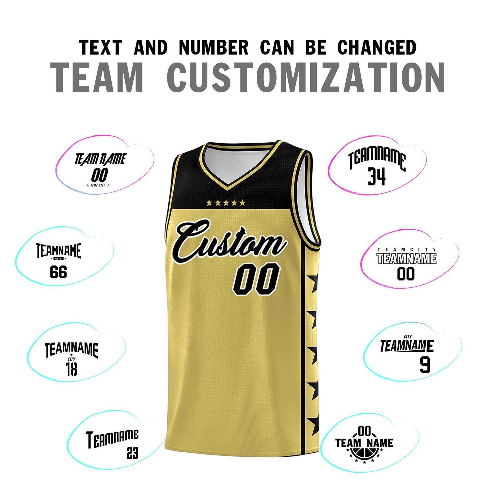 Custom Old Gold Black Color Block Sets Sports Uniform Basketball Jersey