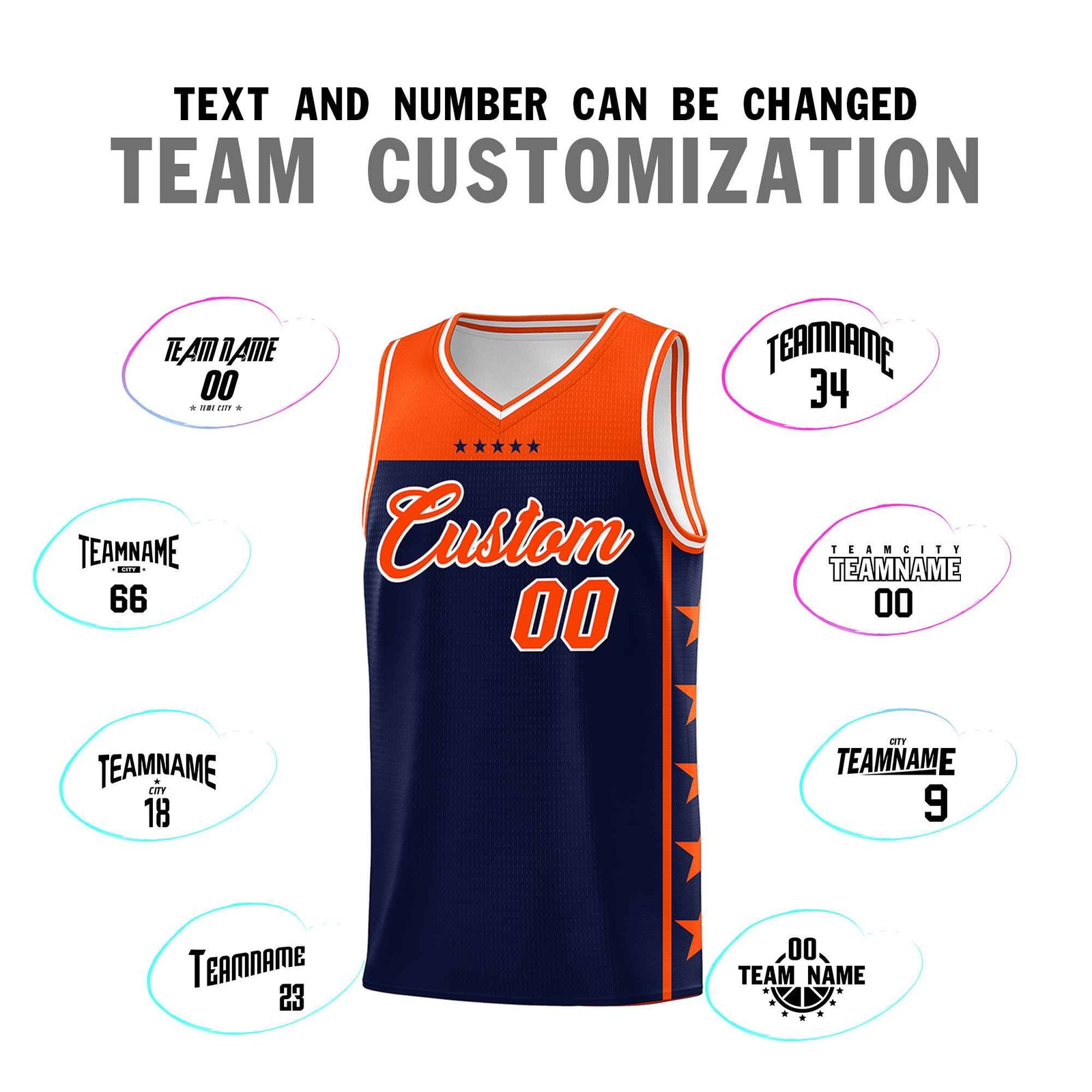 Custom Navy Orange Color Block Sets Sports Uniform Basketball Jersey