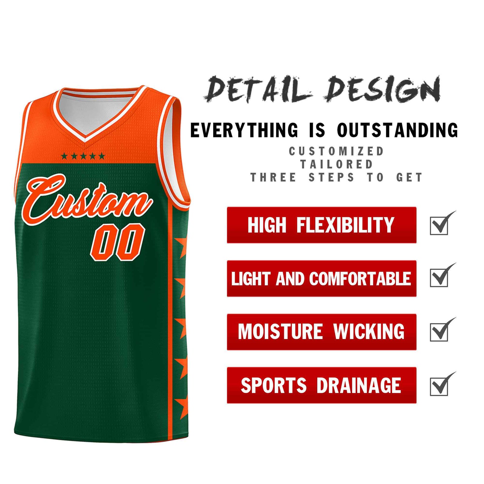 Custom Kelly Green Orange Color Block Sets Sports Uniform Basketball Jersey