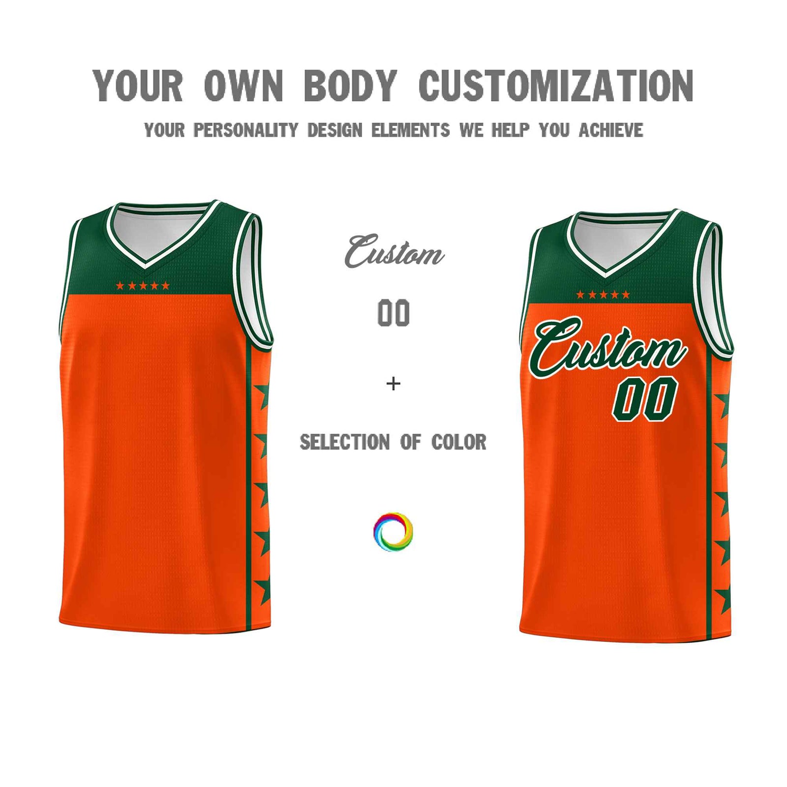 Custom Orange Kelly Green Color Block Sets Sports Uniform Basketball Jersey