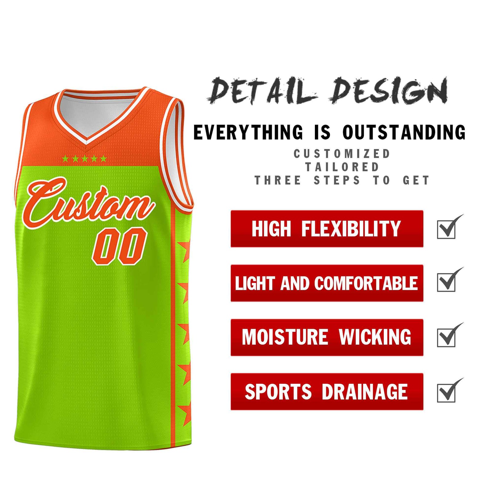 Custom Neon Green Orange Color Block Sets Sports Uniform Basketball Jersey