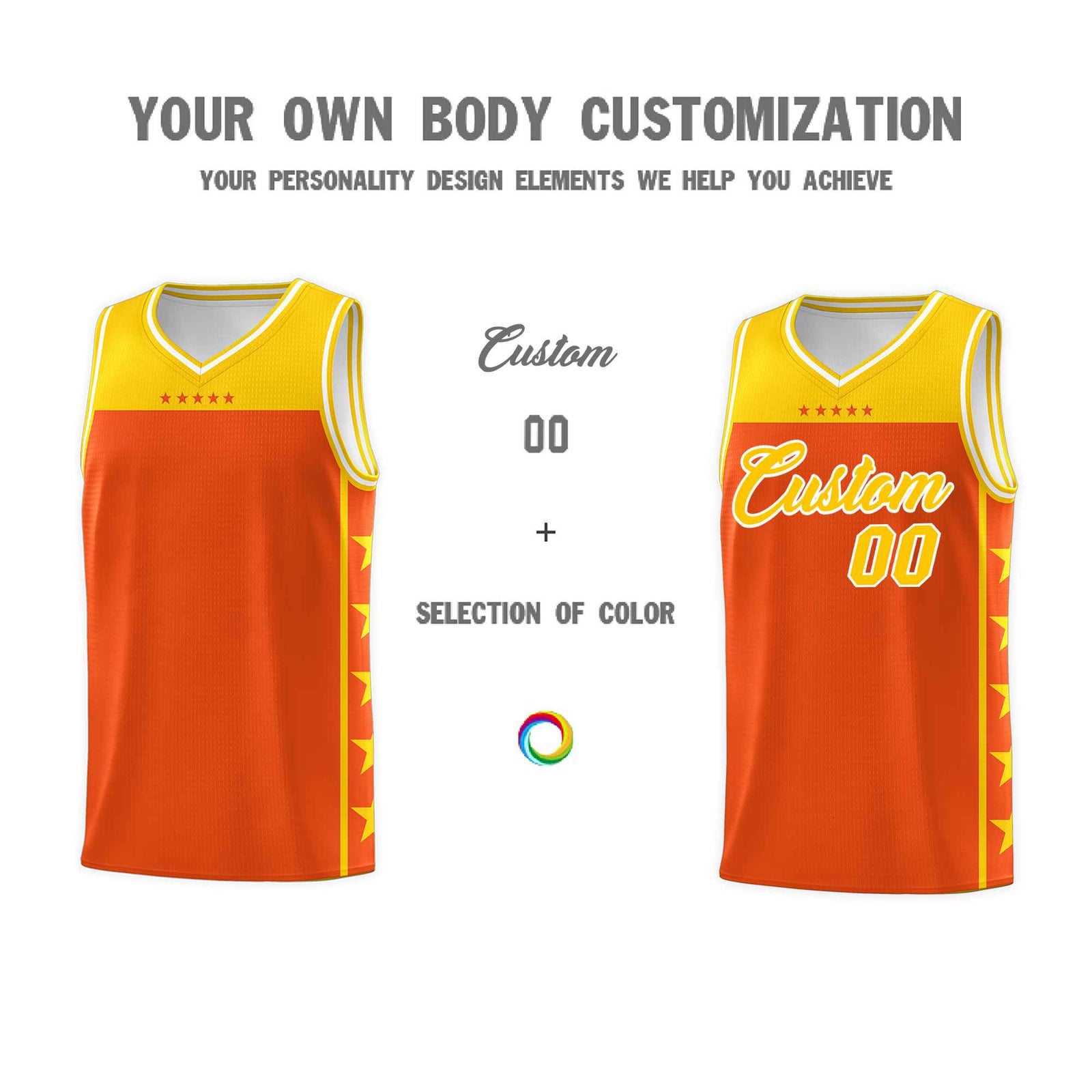 Custom Orange Yellow Color Block Sets Sports Uniform Basketball Jersey