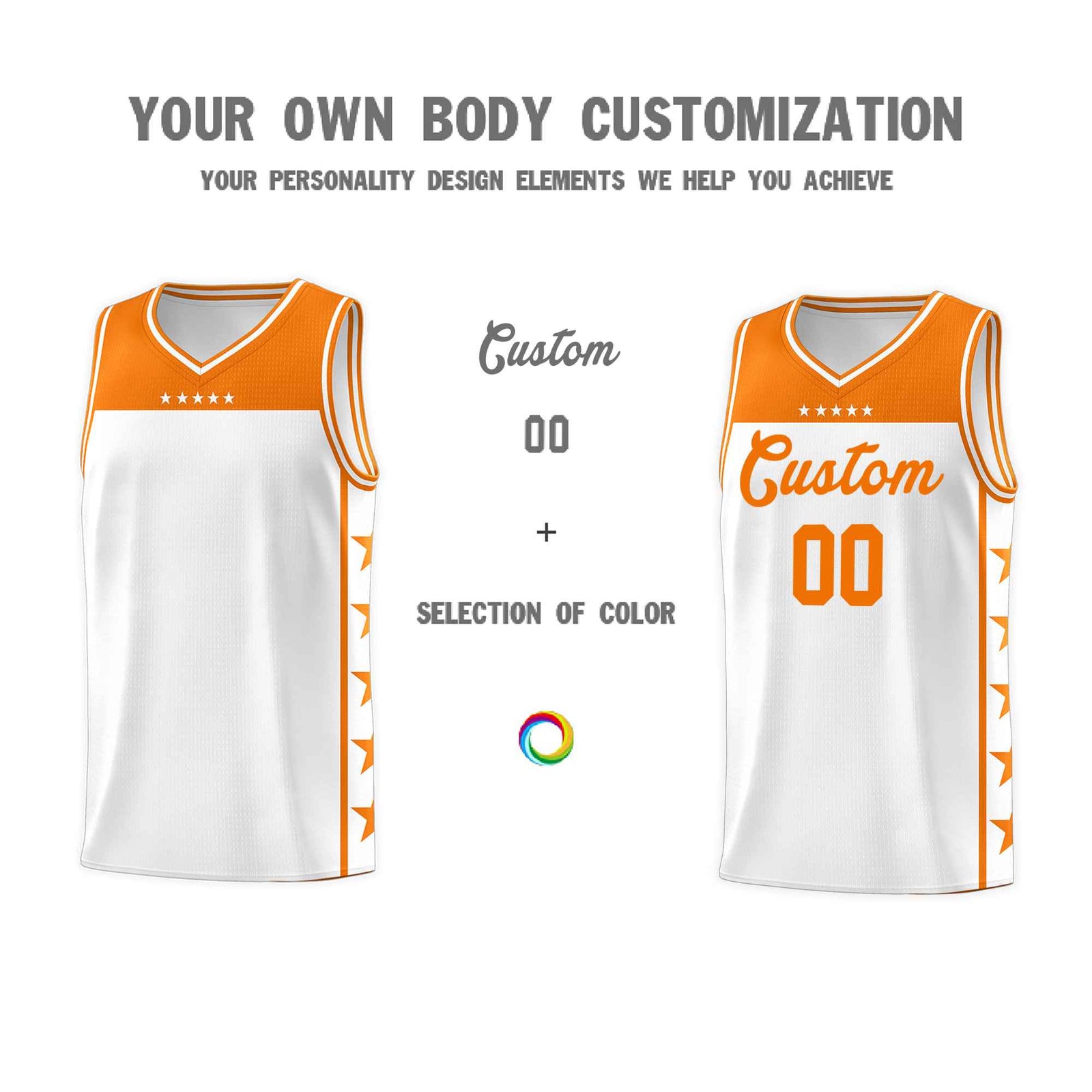 Custom White Orange Color Block Sets Sports Uniform Basketball Jersey