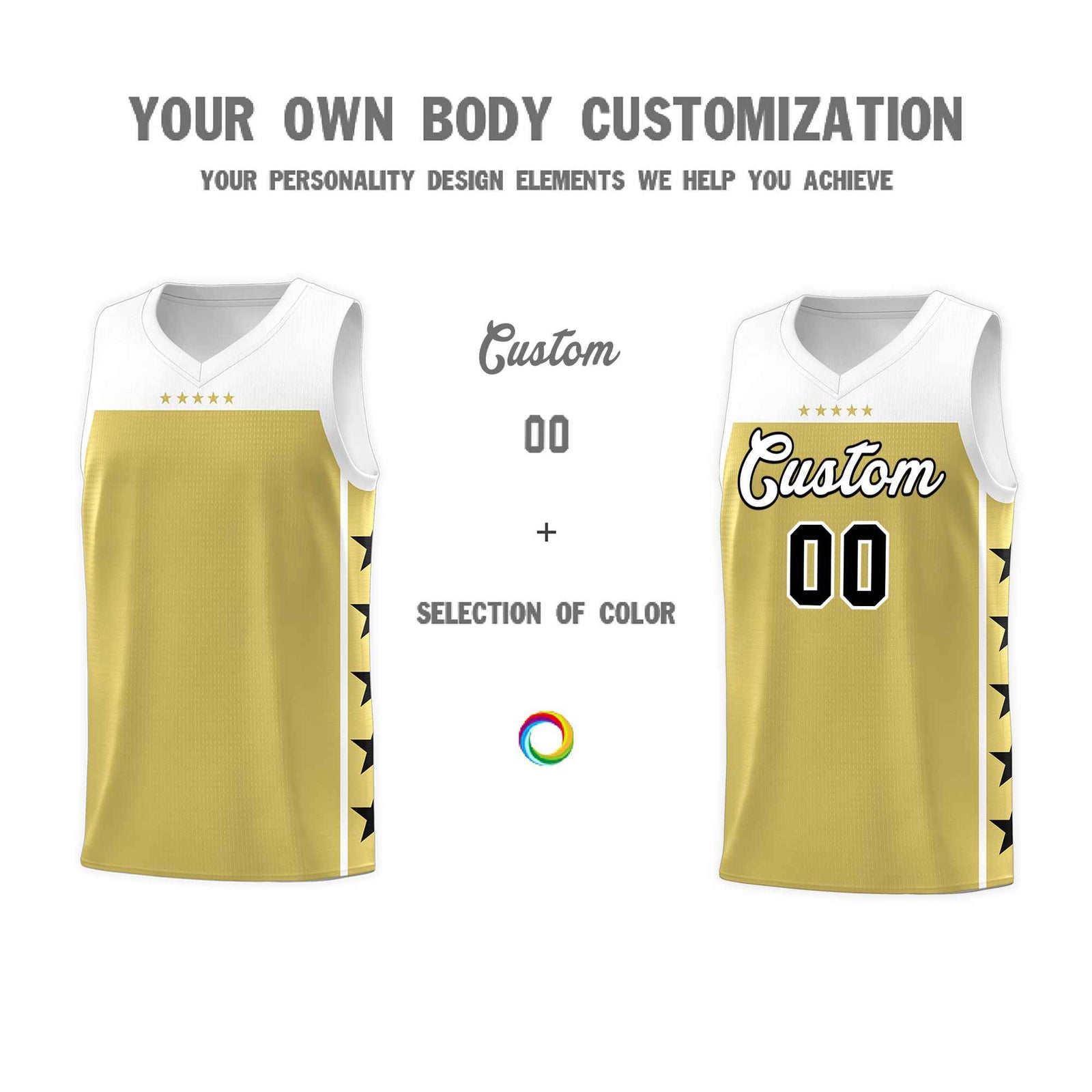 Custom Old Gold White Color Block Sets Sports Uniform Basketball Jersey