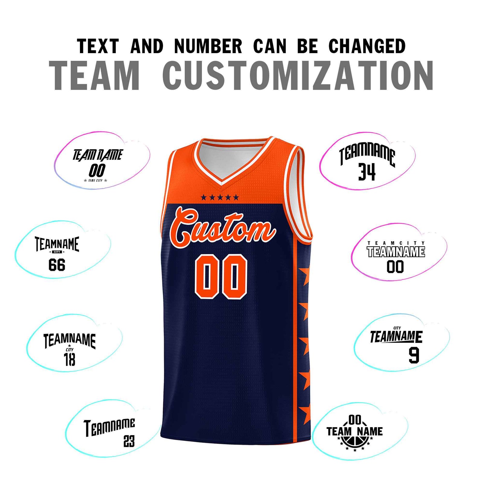 Custom Navy Orange Color Block Sets Sports Uniform Basketball Jersey