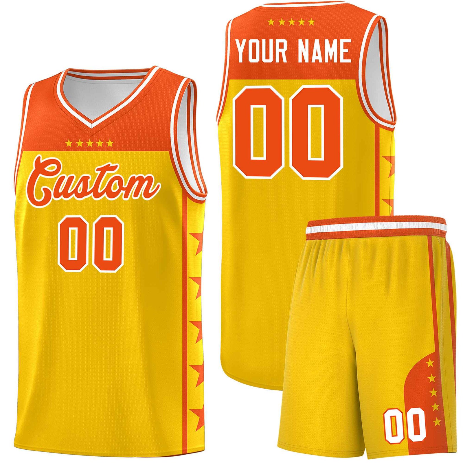 Custom Gold Orange Color Block Sets Sports Uniform Basketball Jersey