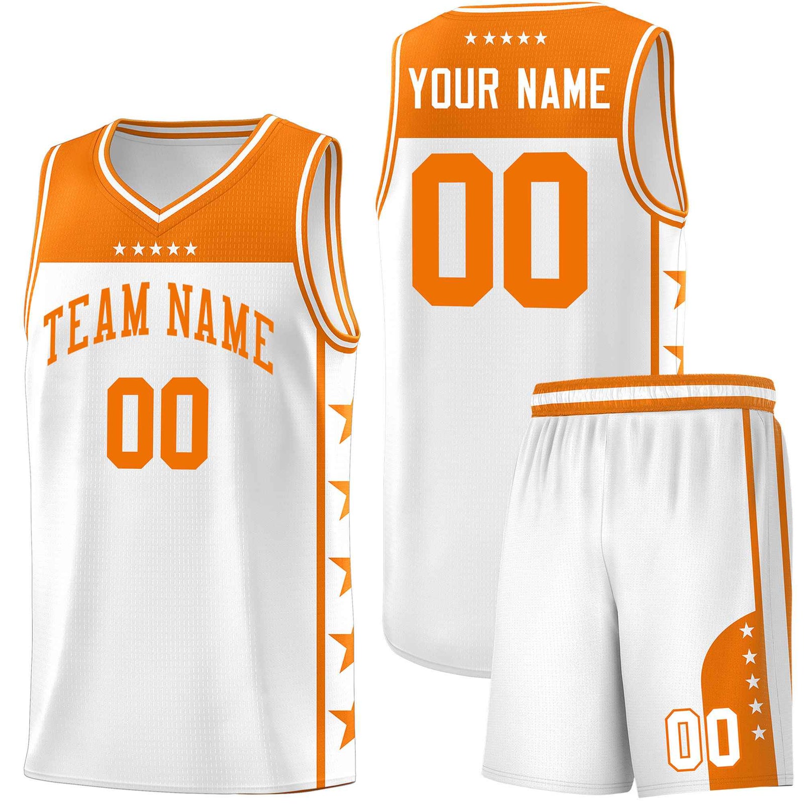 Custom White Orange Color Block Sets Sports Uniform Basketball Jersey