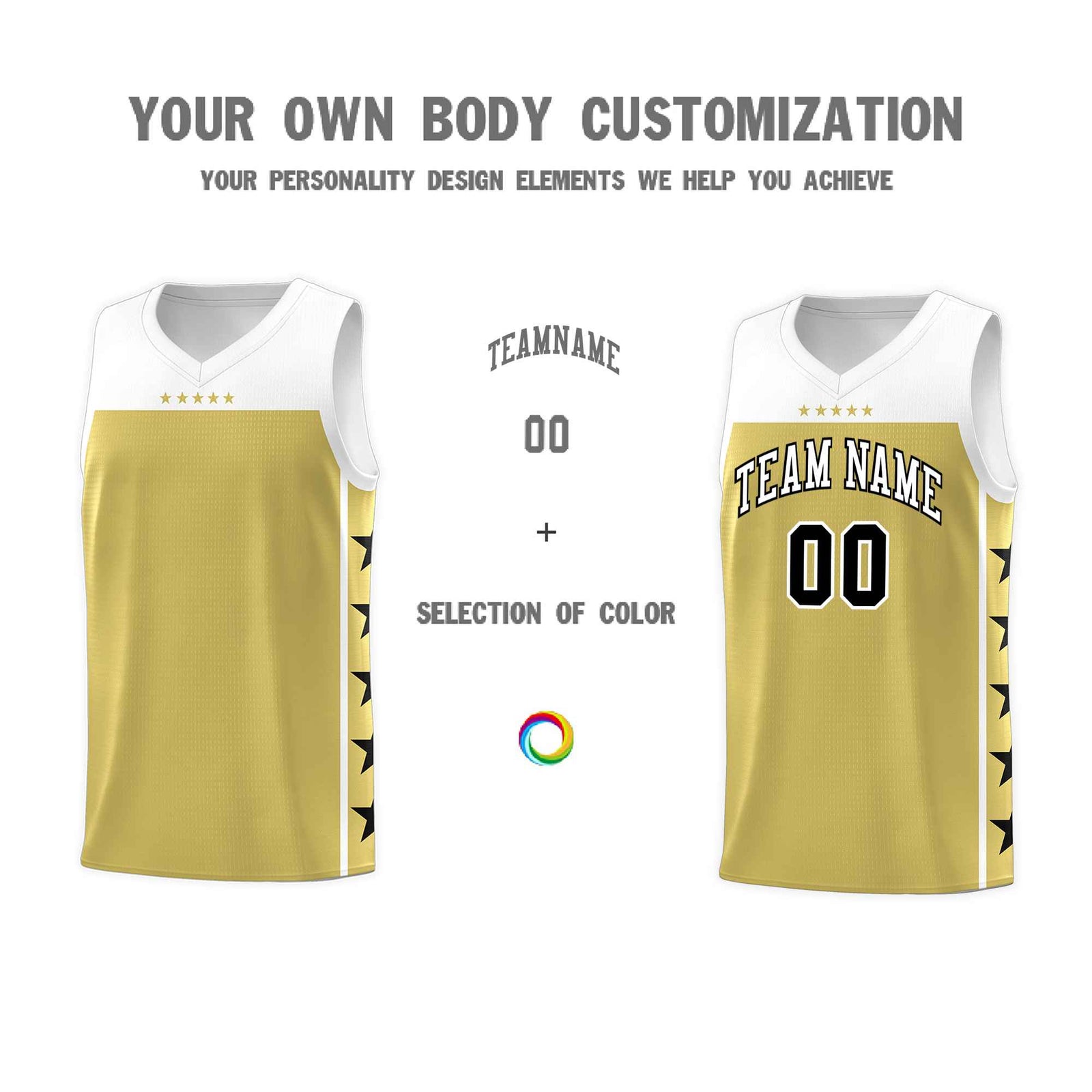 Custom Old Gold White Color Block Sets Sports Uniform Basketball Jersey