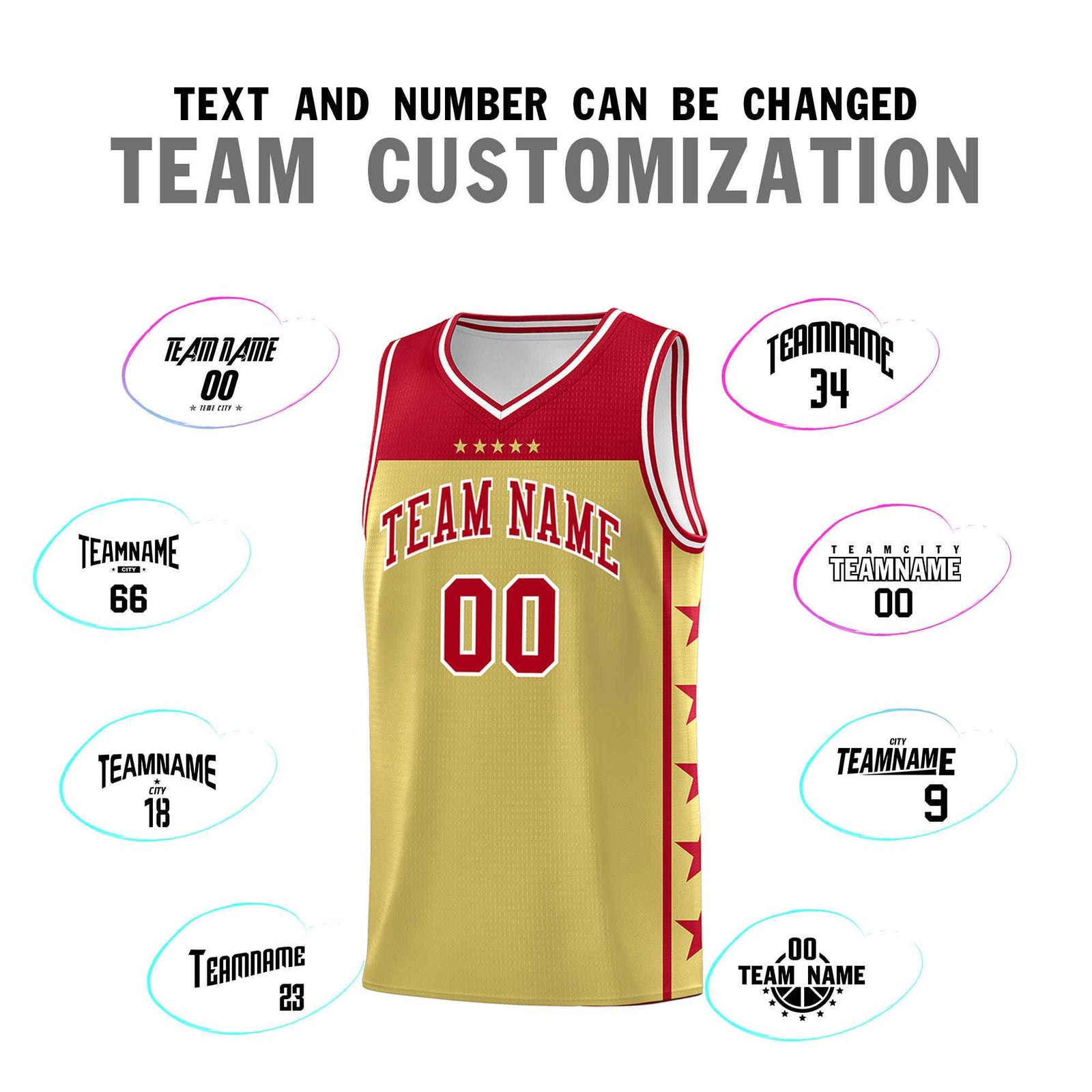 Custom Old Gold Red Color Block Sets Sports Uniform Basketball Jersey