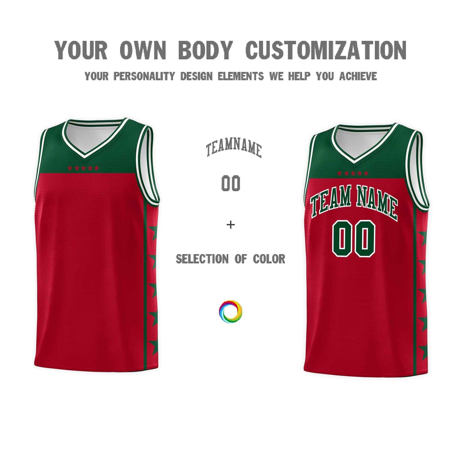 Custom Red Kelly Green Color Block Sets Sports Uniform Basketball Jersey