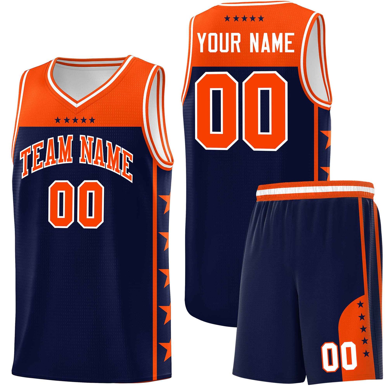 Custom Navy Orange Color Block Sets Sports Uniform Basketball Jersey