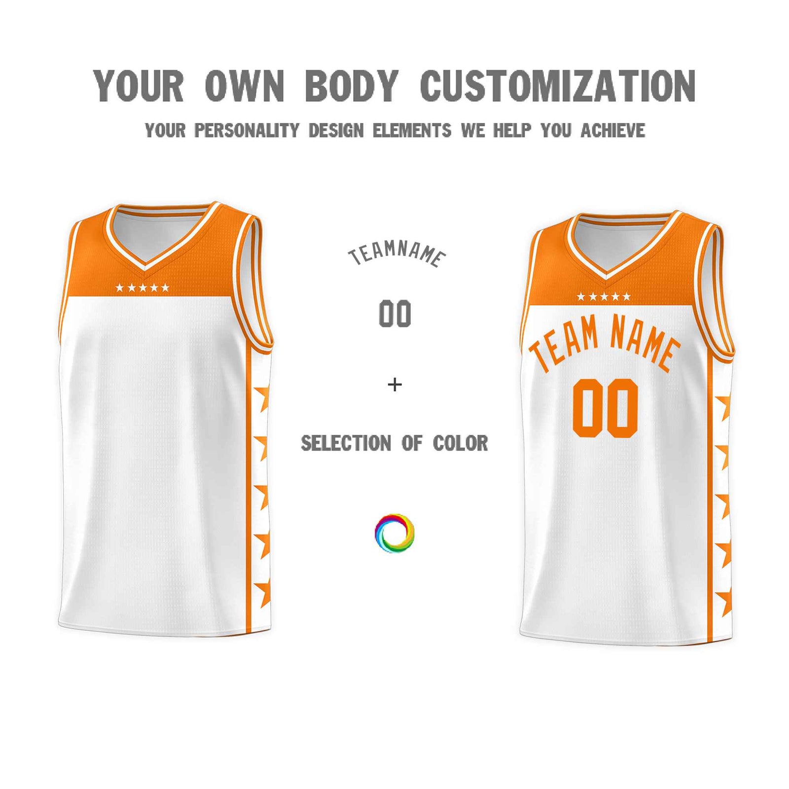 Custom White Orange Color Block Sets Sports Uniform Basketball Jersey