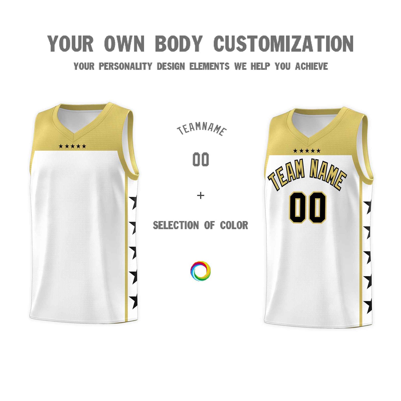 Custom White Old Gold Color Block Sets Sports Uniform Basketball Jersey