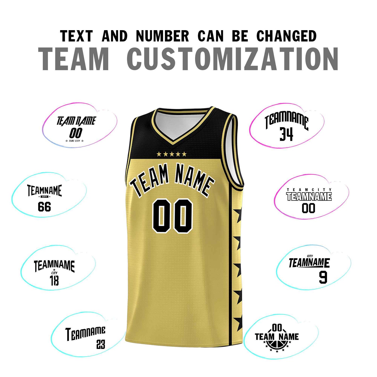 Custom Old Gold Black Color Block Sets Sports Uniform Basketball Jersey