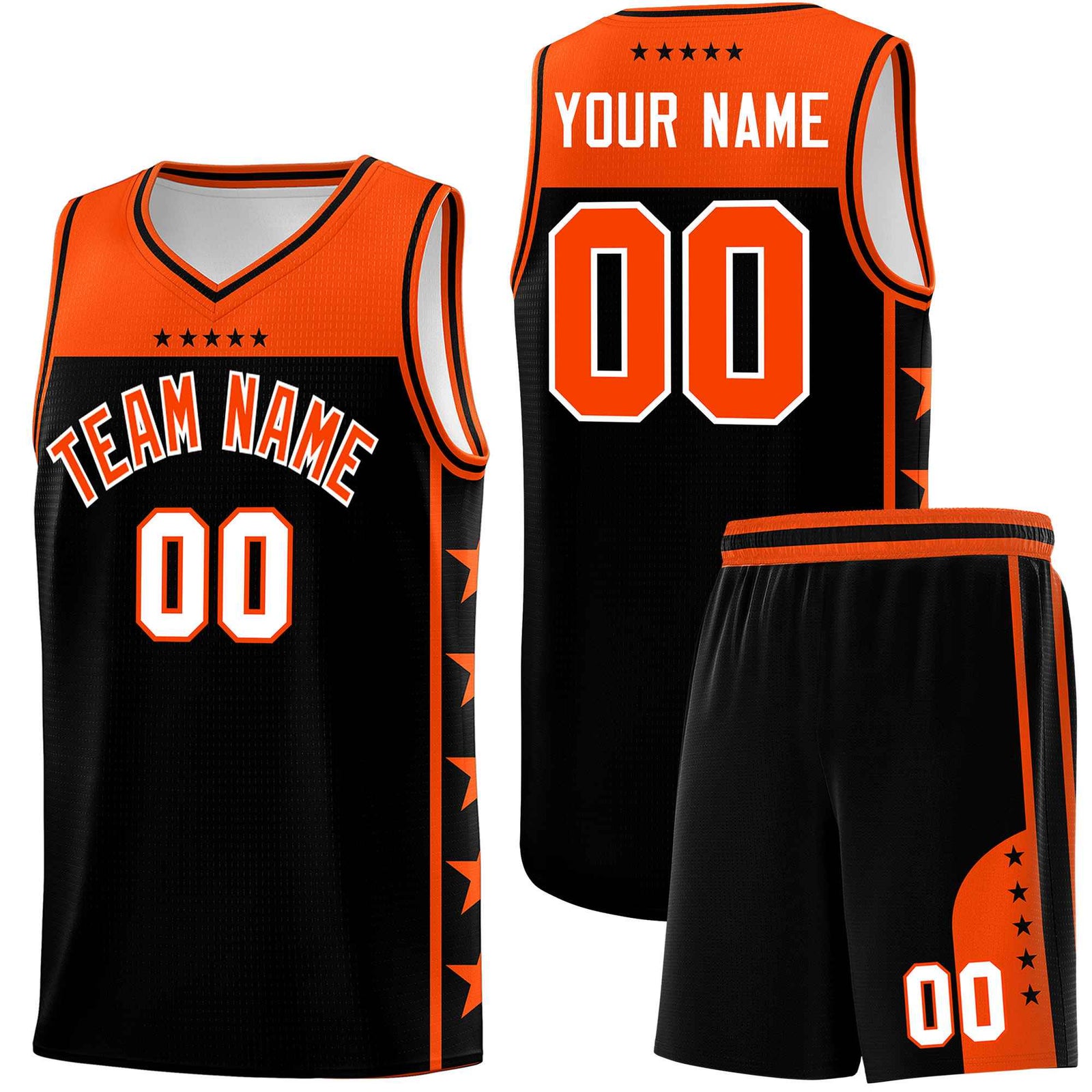 Custom Black Orange Color Block Sets Sports Uniform Basketball Jersey