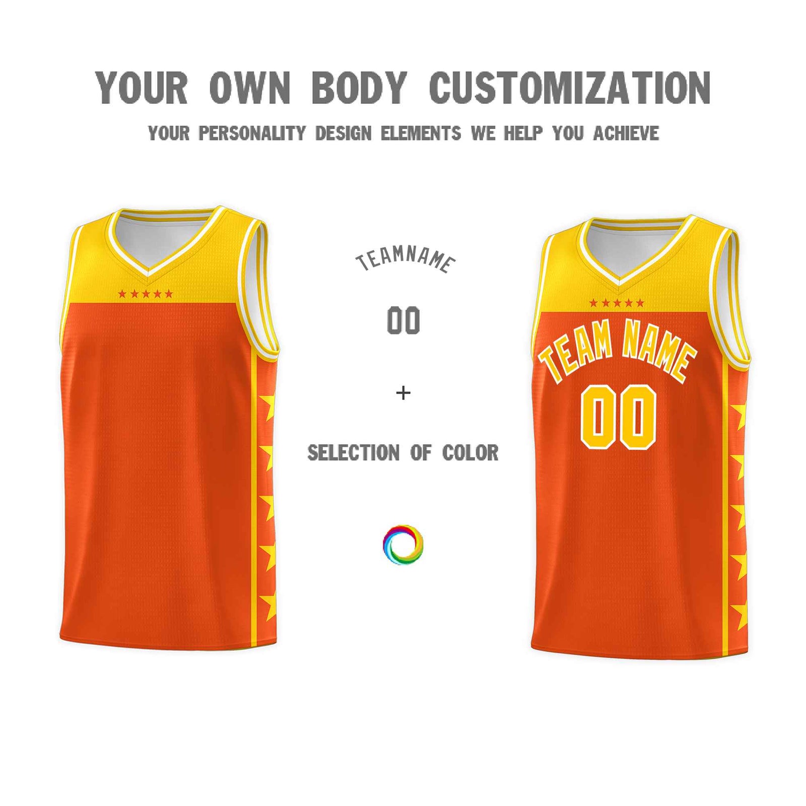 Custom Orange Yellow Color Block Sets Sports Uniform Basketball Jersey