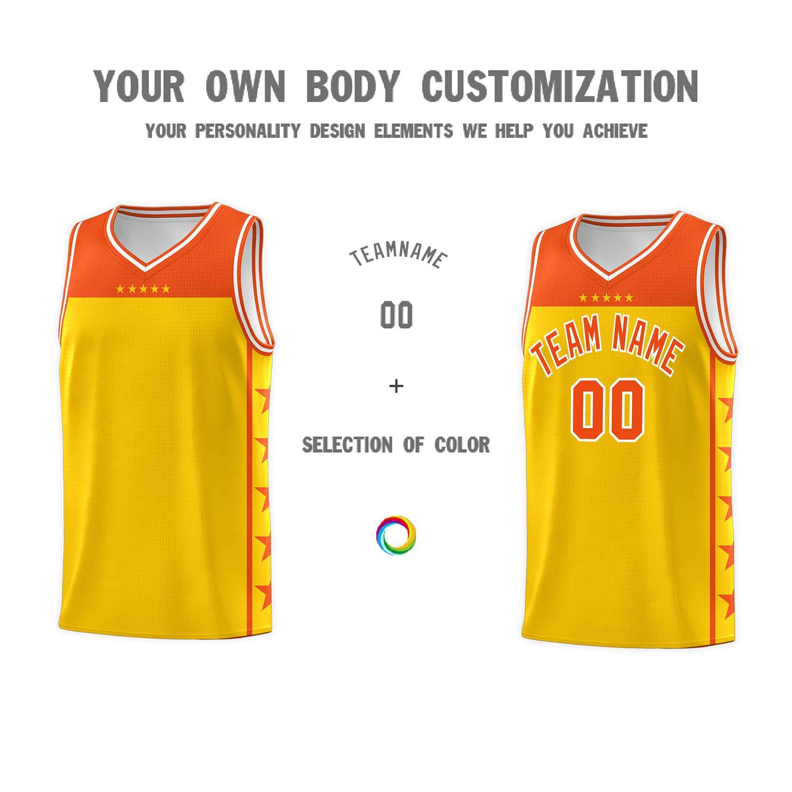 Custom Gold Orange Color Block Sets Sports Uniform Basketball Jersey