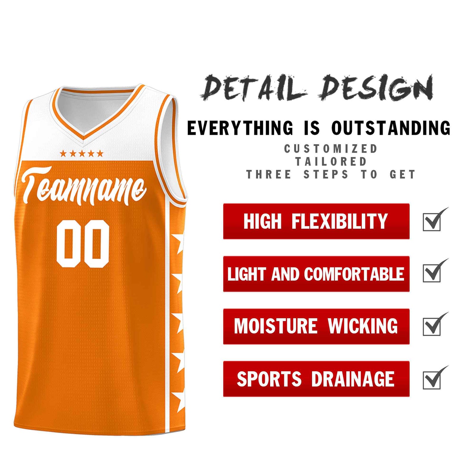Custom Orange White Color Block Sets Sports Uniform Basketball Jersey