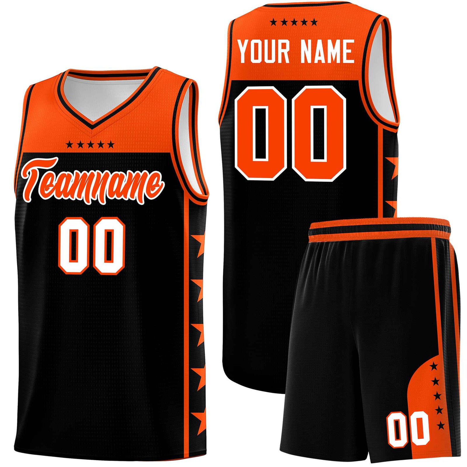 Custom Black Orange Color Block Sets Sports Uniform Basketball Jersey