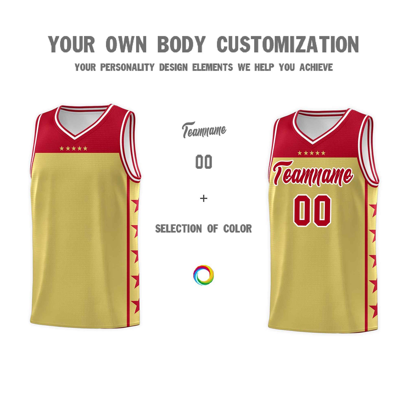 Custom Old Gold Red Color Block Sets Sports Uniform Basketball Jersey