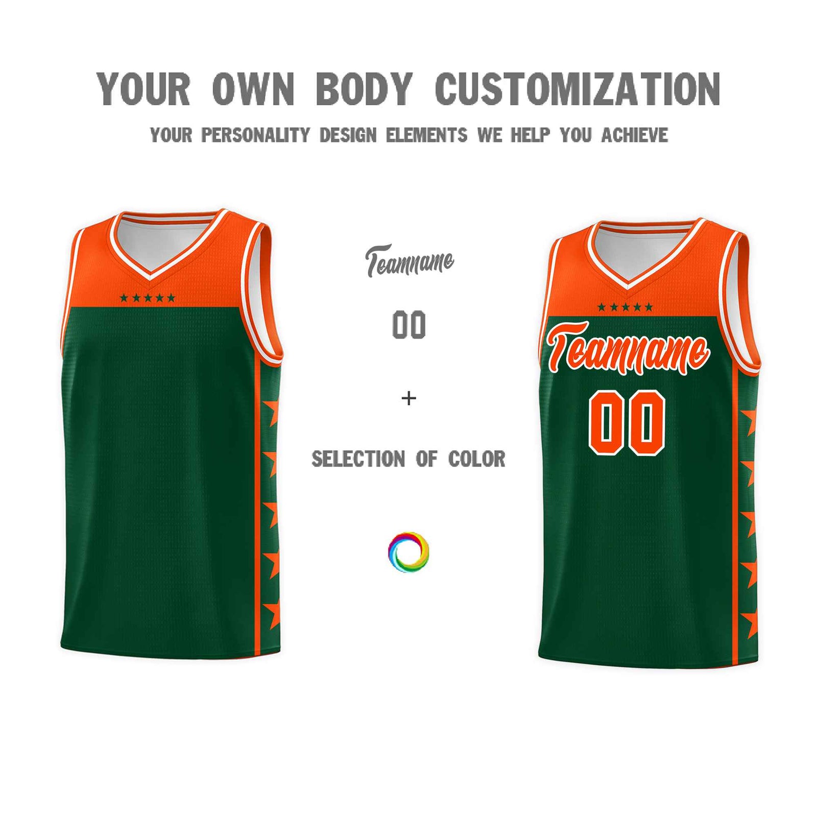 Custom Kelly Green Orange Color Block Sets Sports Uniform Basketball Jersey