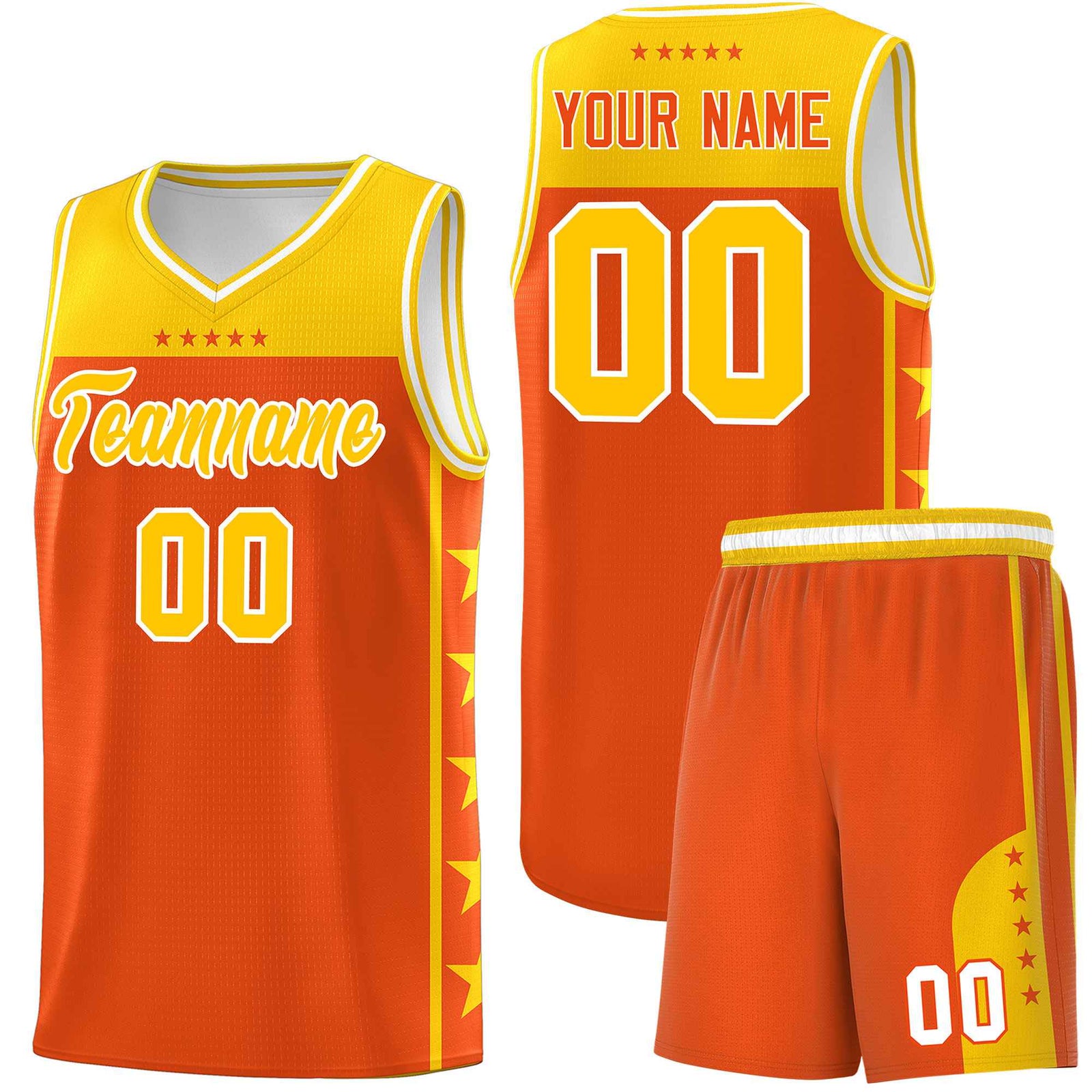 Custom Orange Yellow Color Block Sets Sports Uniform Basketball Jersey