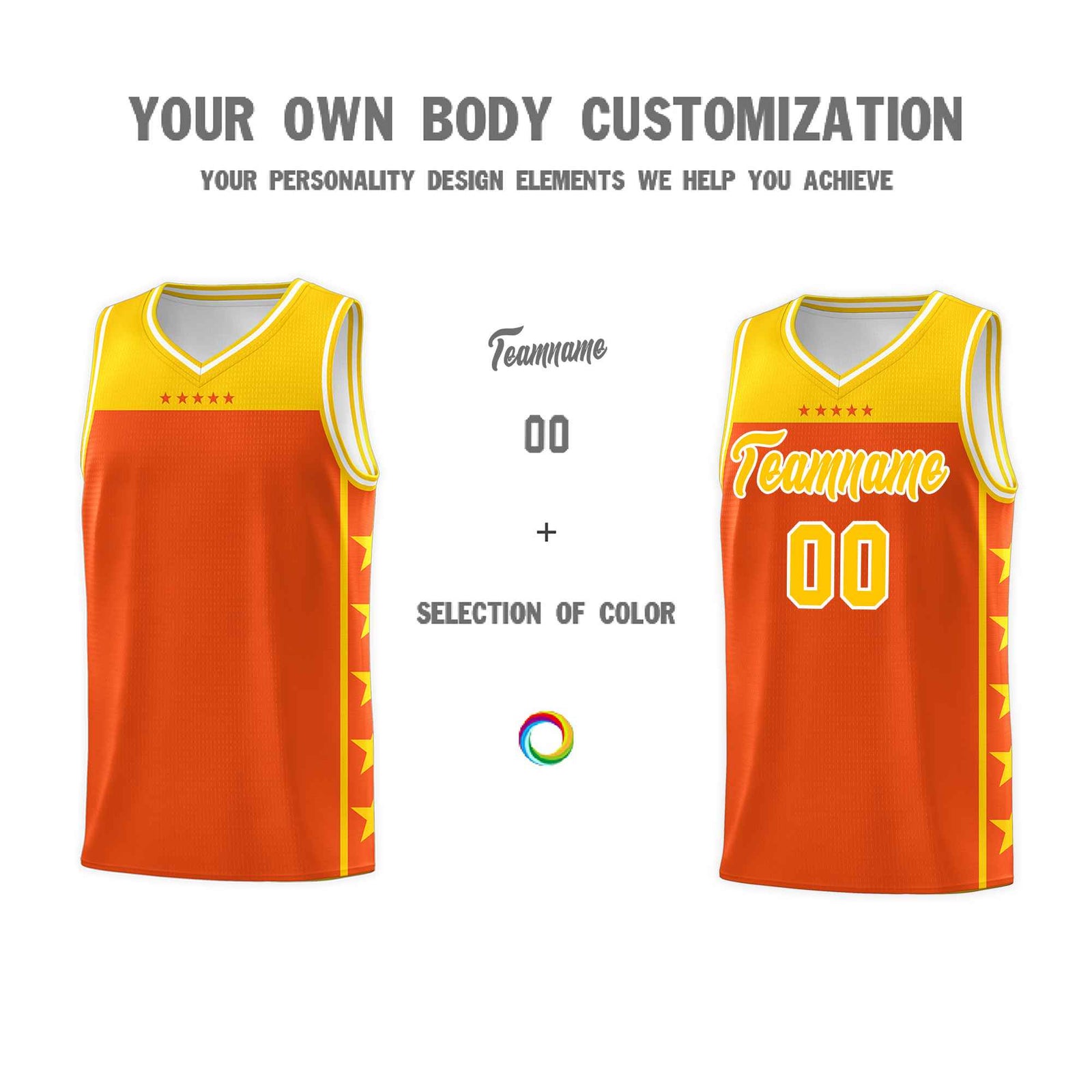 Custom Orange Yellow Color Block Sets Sports Uniform Basketball Jersey