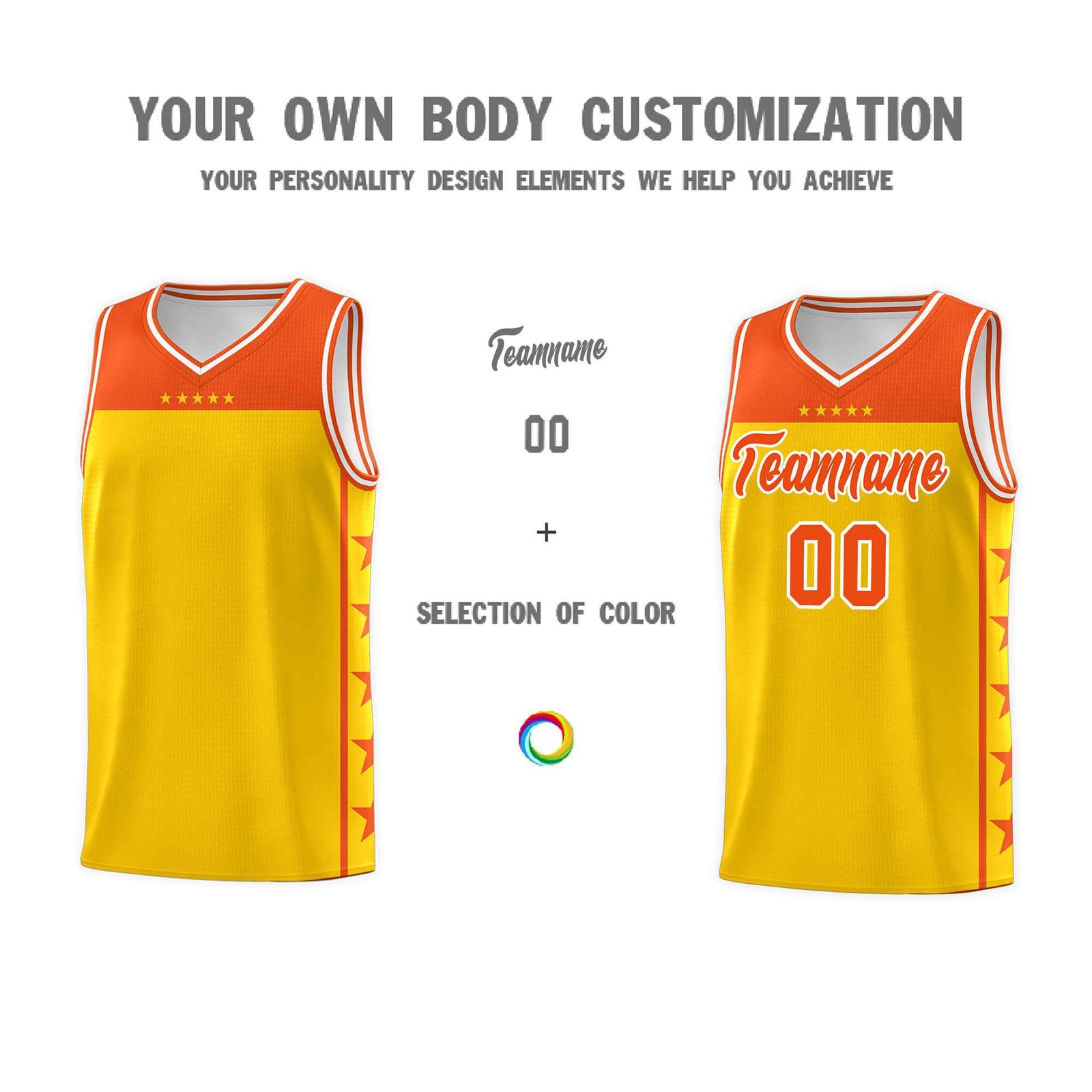 Custom Gold Orange Color Block Sets Sports Uniform Basketball Jersey