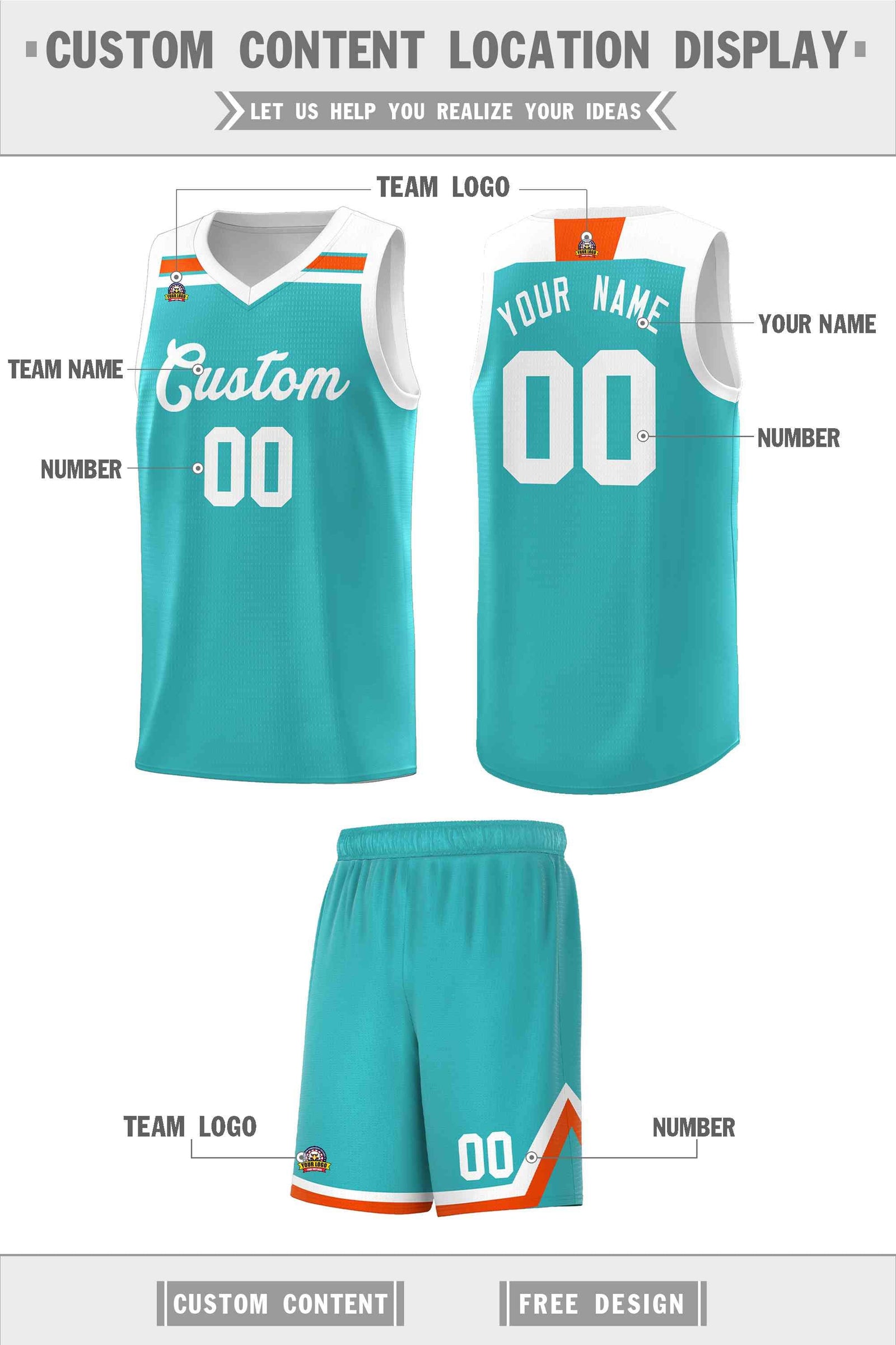 Custom Basketball Uniform Aqua White-Orange Classic Sports Uniform Basketball Jersey | KXKSHOP