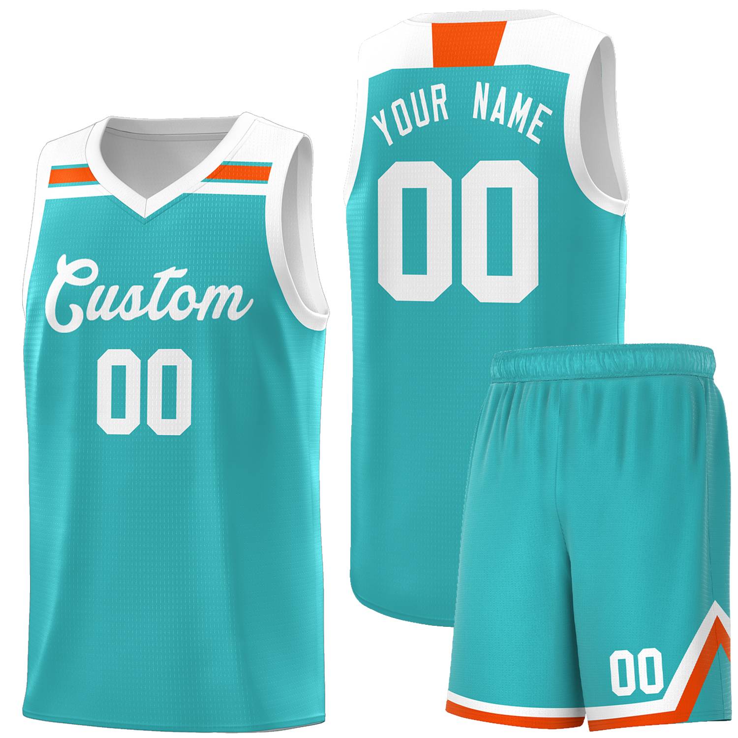 Custom Basketball Uniform Aqua White-Orange Classic Sports Uniform Basketball Jersey | KXKSHOP