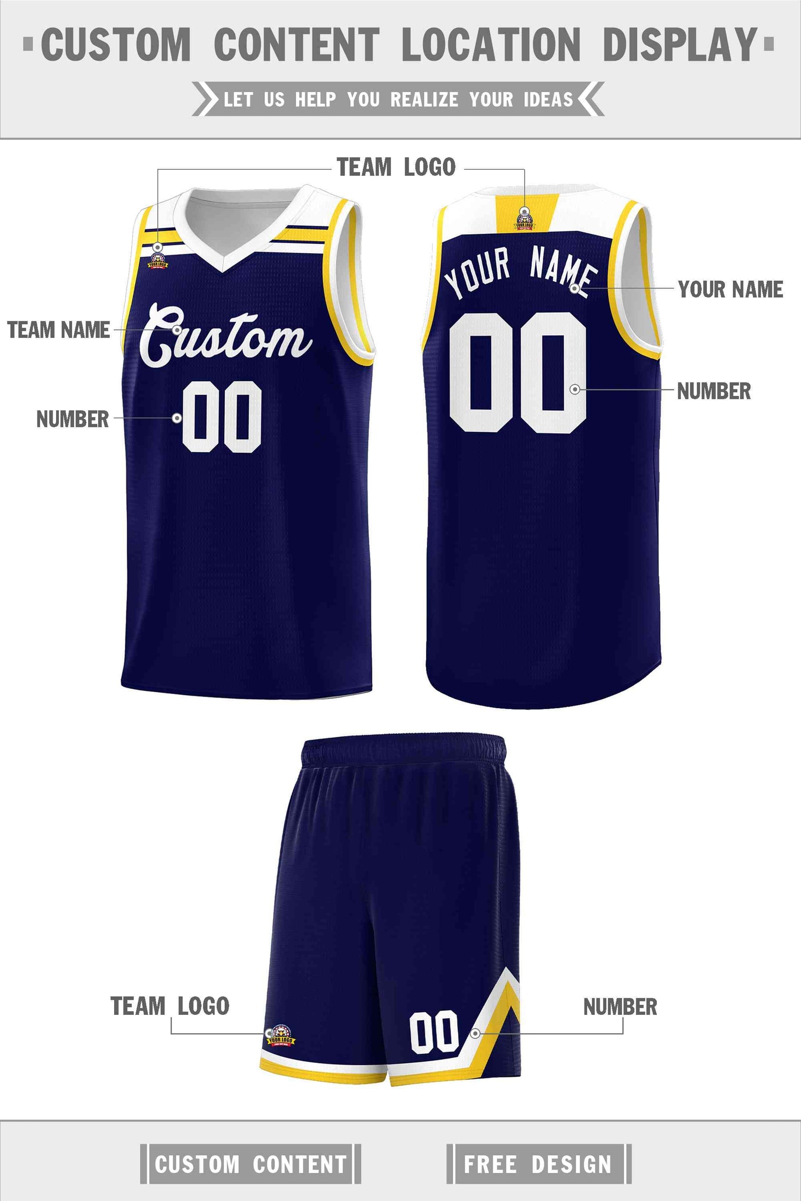 Custom Basketball Uniform Navy White-Gold Classic Sports Uniform Basketball Jersey | KXKSHOP