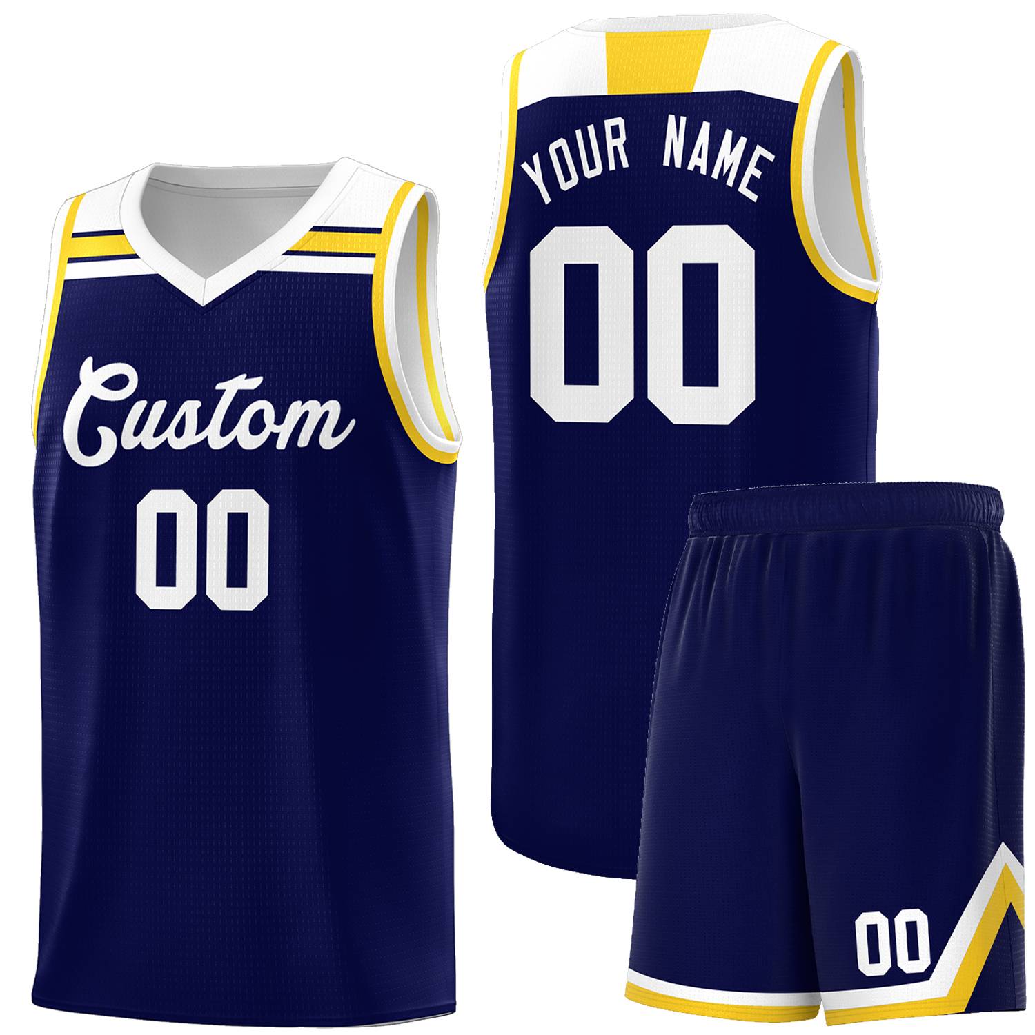 Custom Basketball Uniform Navy White-Gold Classic Sports Uniform Basketball Jersey | KXKSHOP