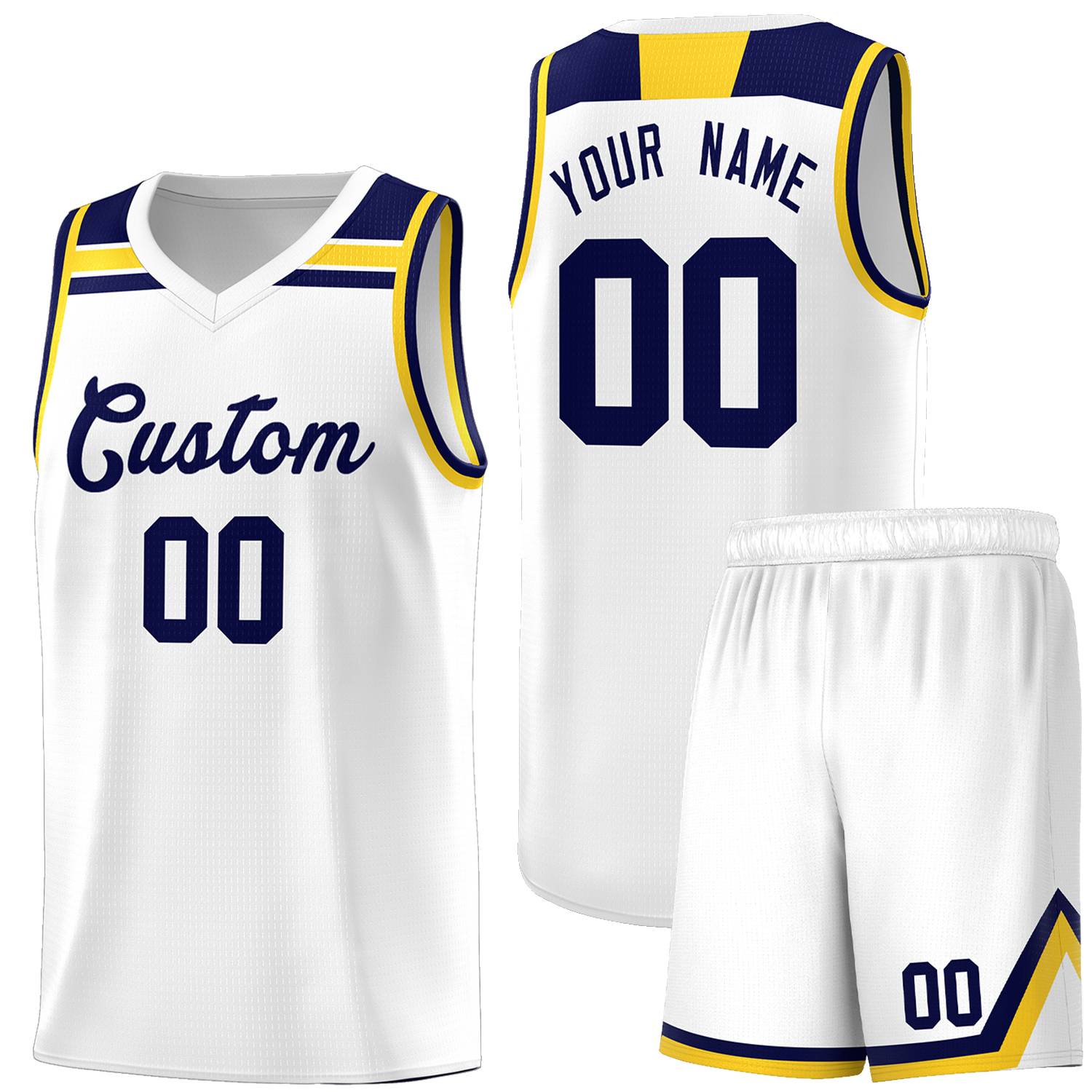 Custom Basketball Uniform White Navy-Gold Classic Sports Uniform Basketball Jersey | KXKSHOP