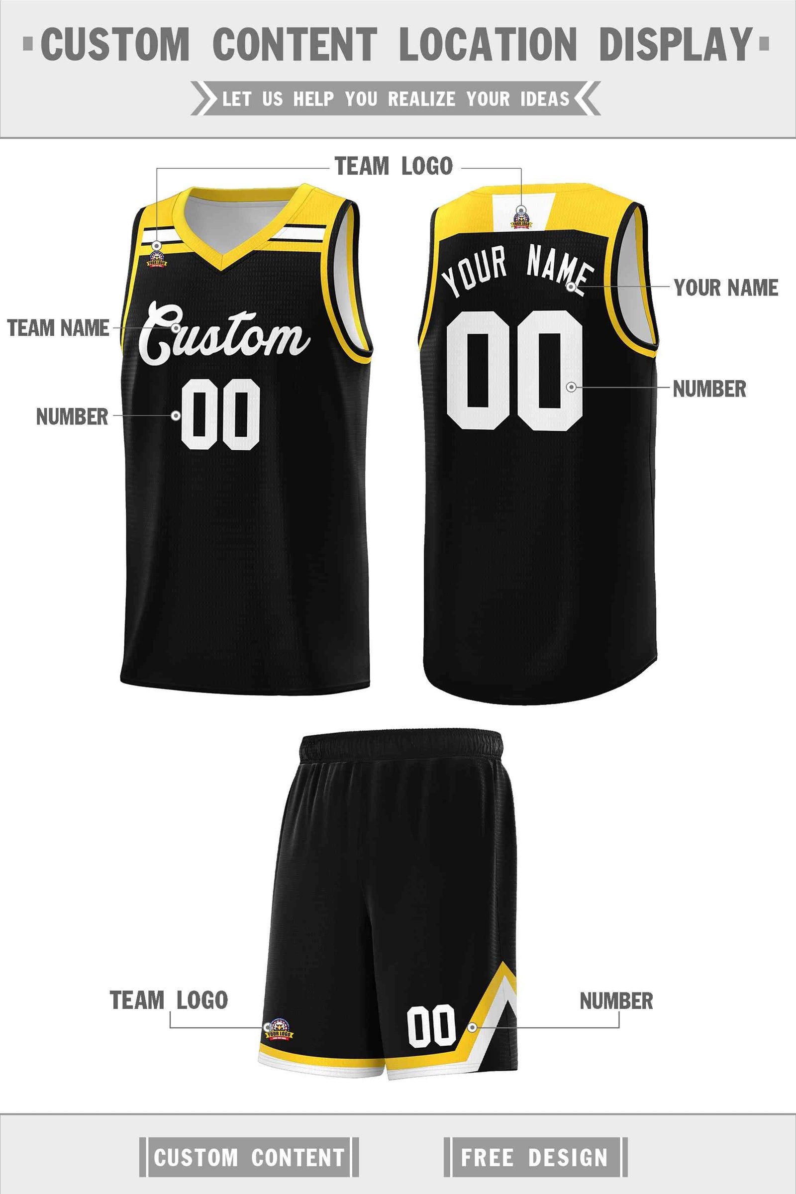 Custom Basketball Uniform Black White-Gold Classic Sports Uniform Basketball Jersey | KXKSHOP